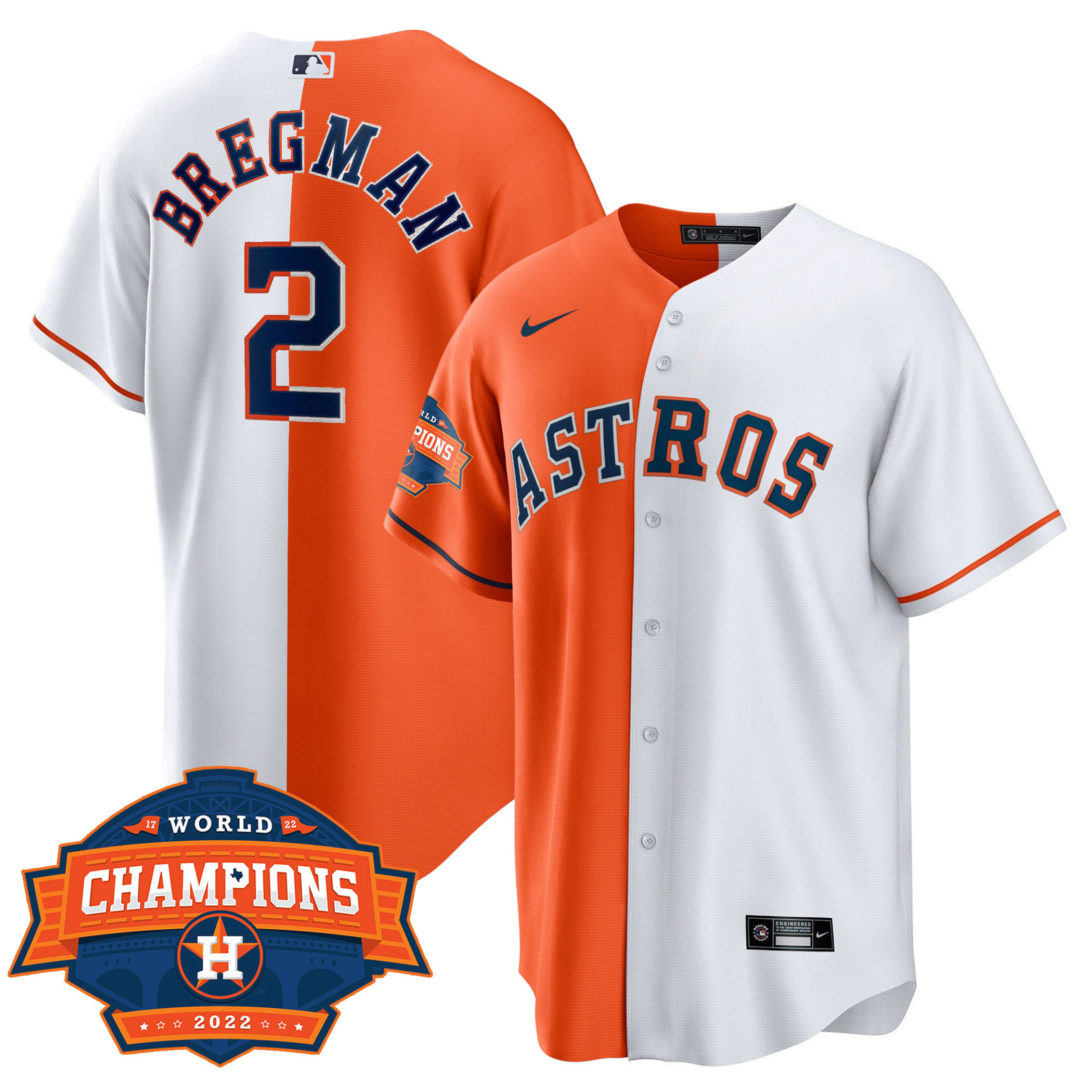 Alex Bregman Men's Houston Astros Cool Base Split 2022 Champions Limited Player White Orange Jersey - All Stitched