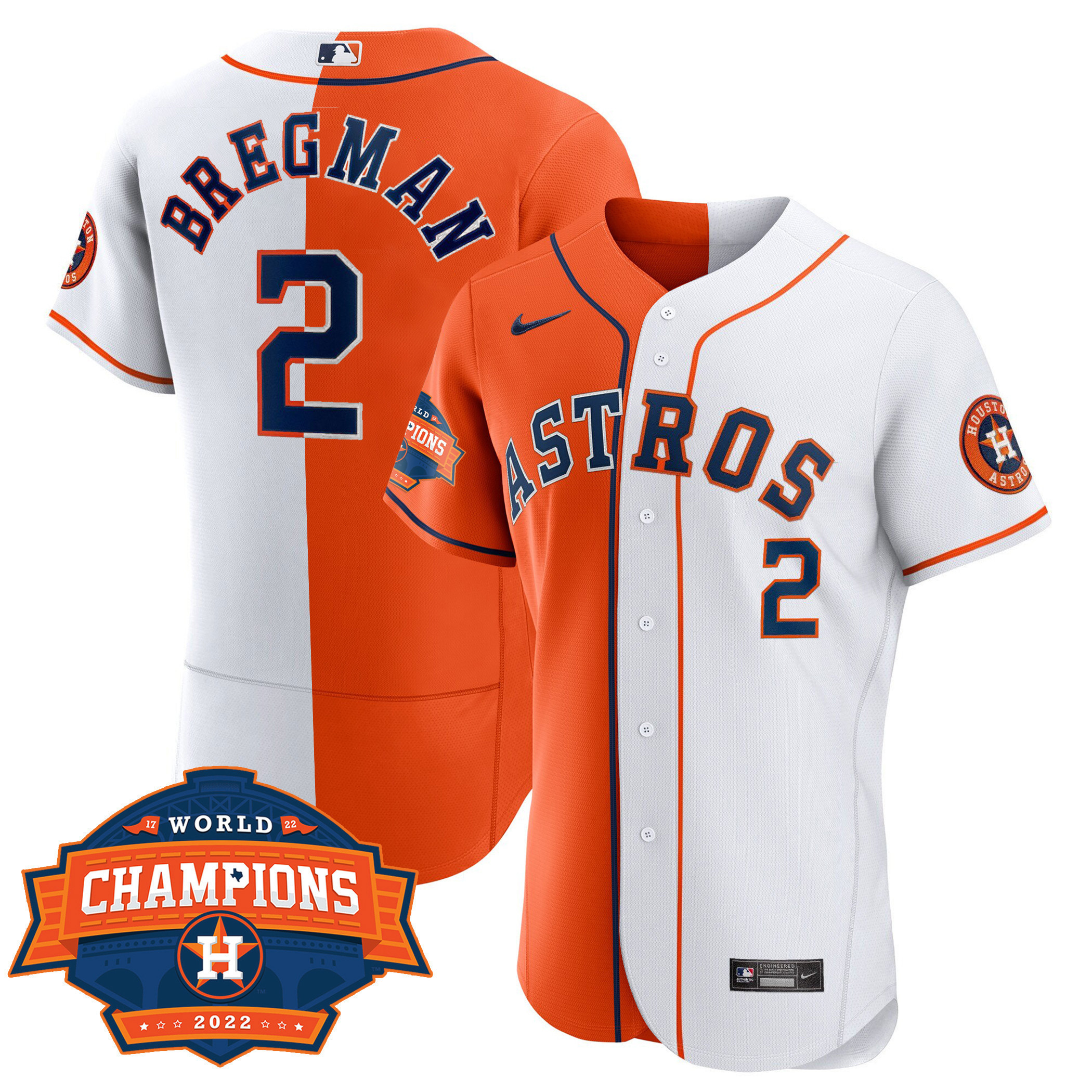 Alex Bregman Men's Houston Astros Flex Base Split 2022 Champions Limited Player White Orange Jersey - All Stitched