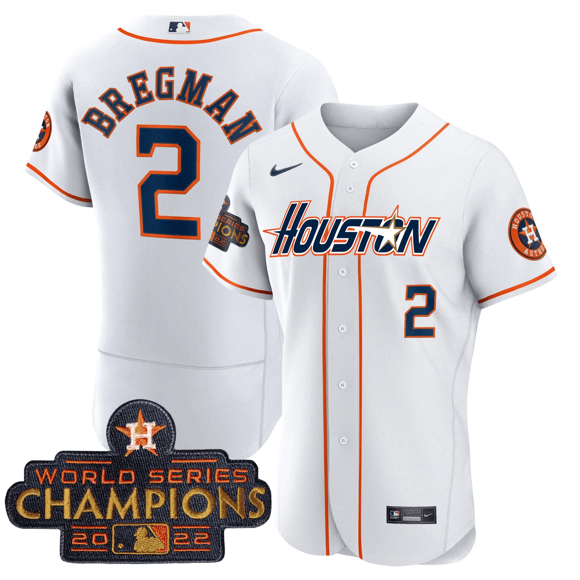 Alex Bregman Men's Houston Astros Gray & Gold 2023 Champions Patch Flex Home Jersey - All Stitched