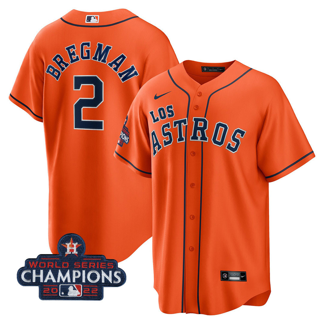 Alex Bregman Men's Houston Astros "Los Houston Astros" Hispanic Heritage Champions Patch Orange Jersey - All Stitched