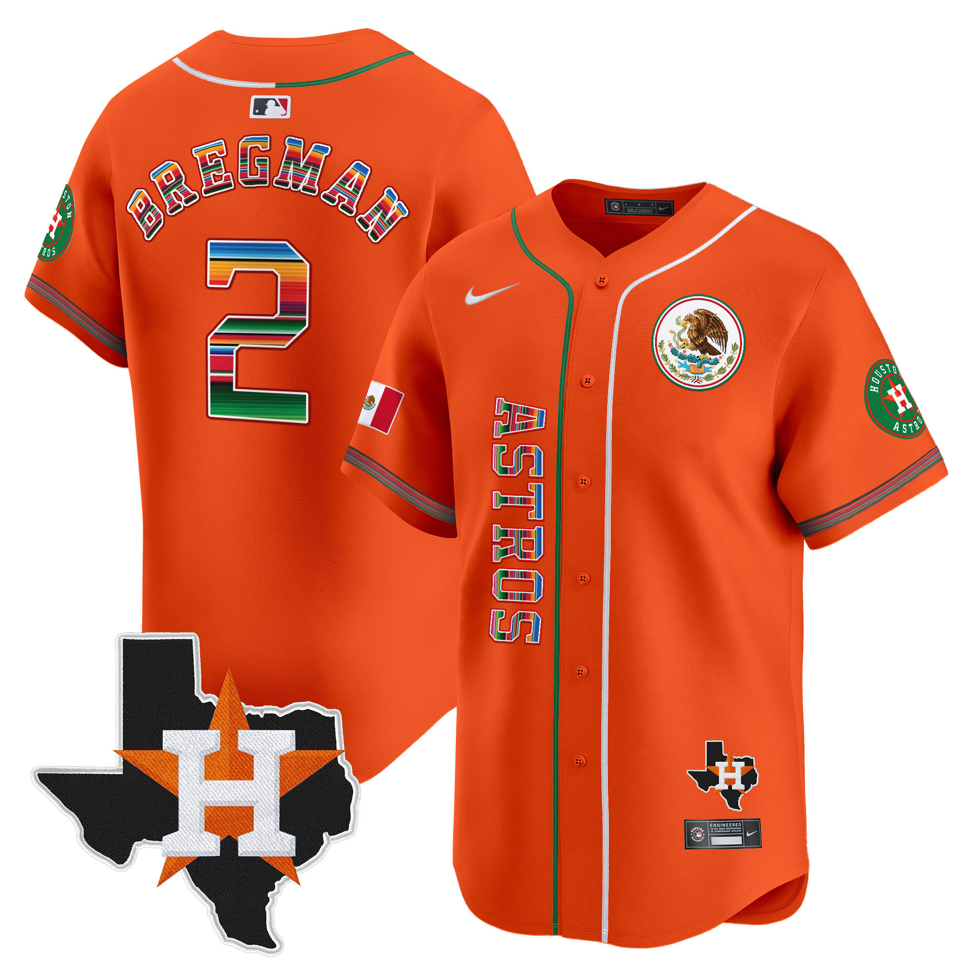 Alex Bregman Men's Houston Astros Mexico Vapor Premier Limited V4 Orange Jersey - All Stitched
