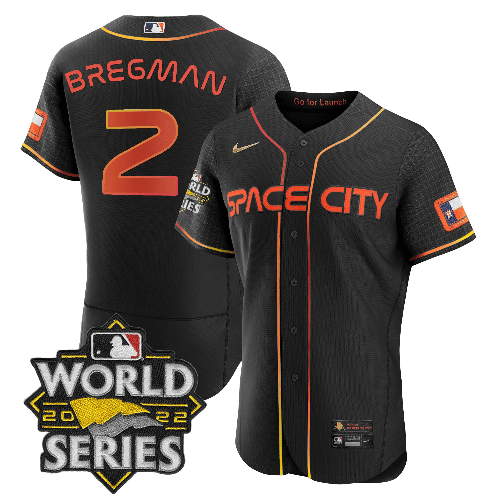 Alex Bregman Men's Houston Astros Space City Black & White Flex Black Jersey - All Stitched