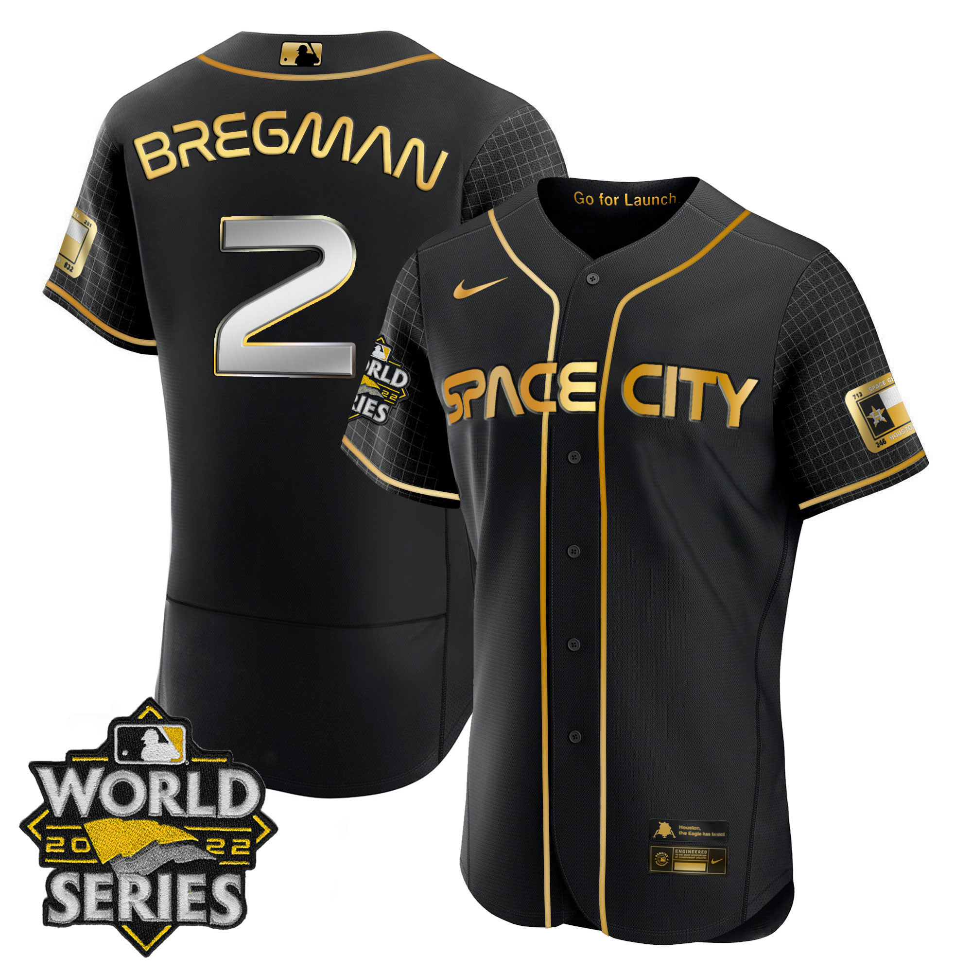 Alex Bregman Men's Houston Astros Space City Gold 2022 World Series Flex Black Jersey - All Stitched