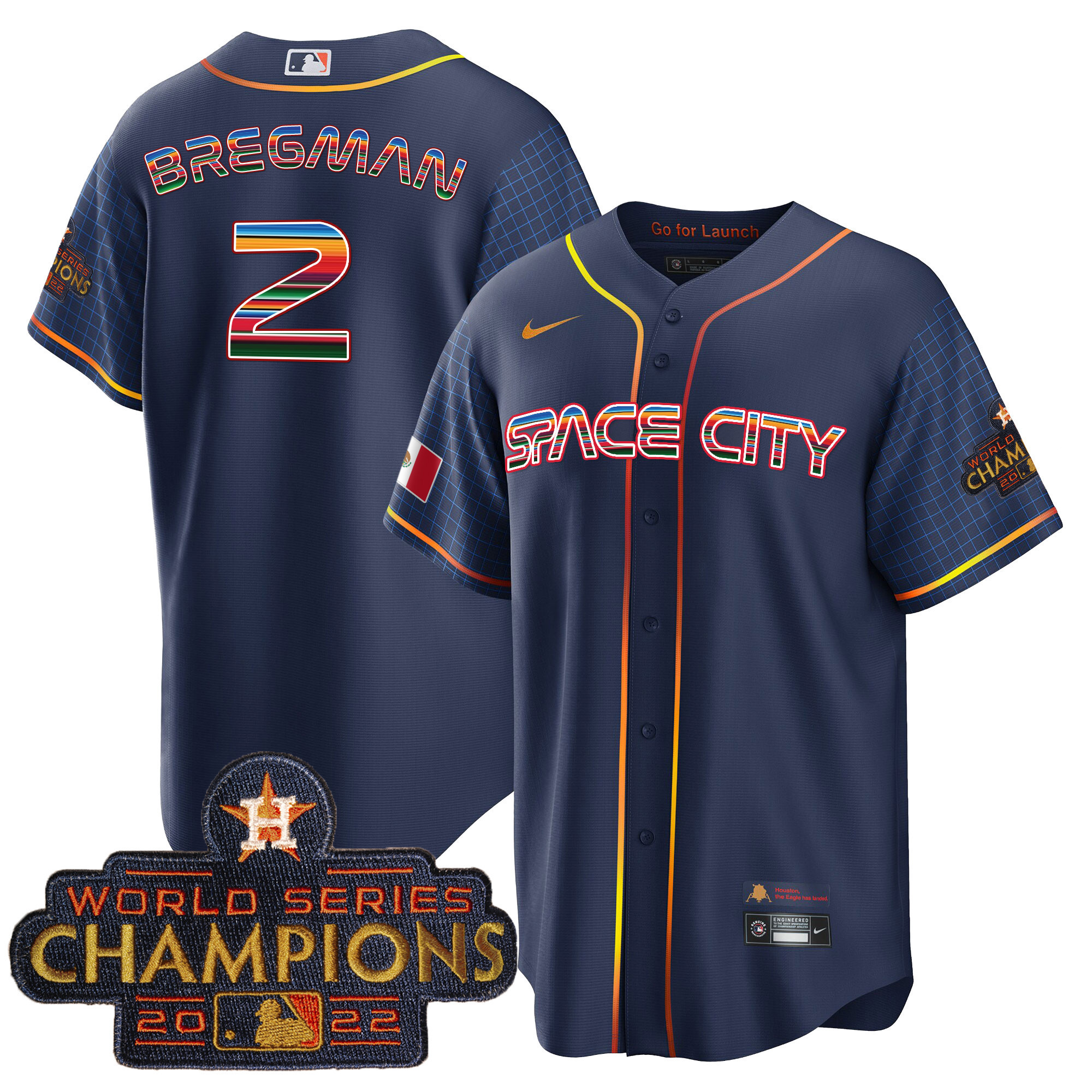 Alex Bregman Men's Houston Astros Space City Mexico Cool Base Navy Jersey - All Stitched