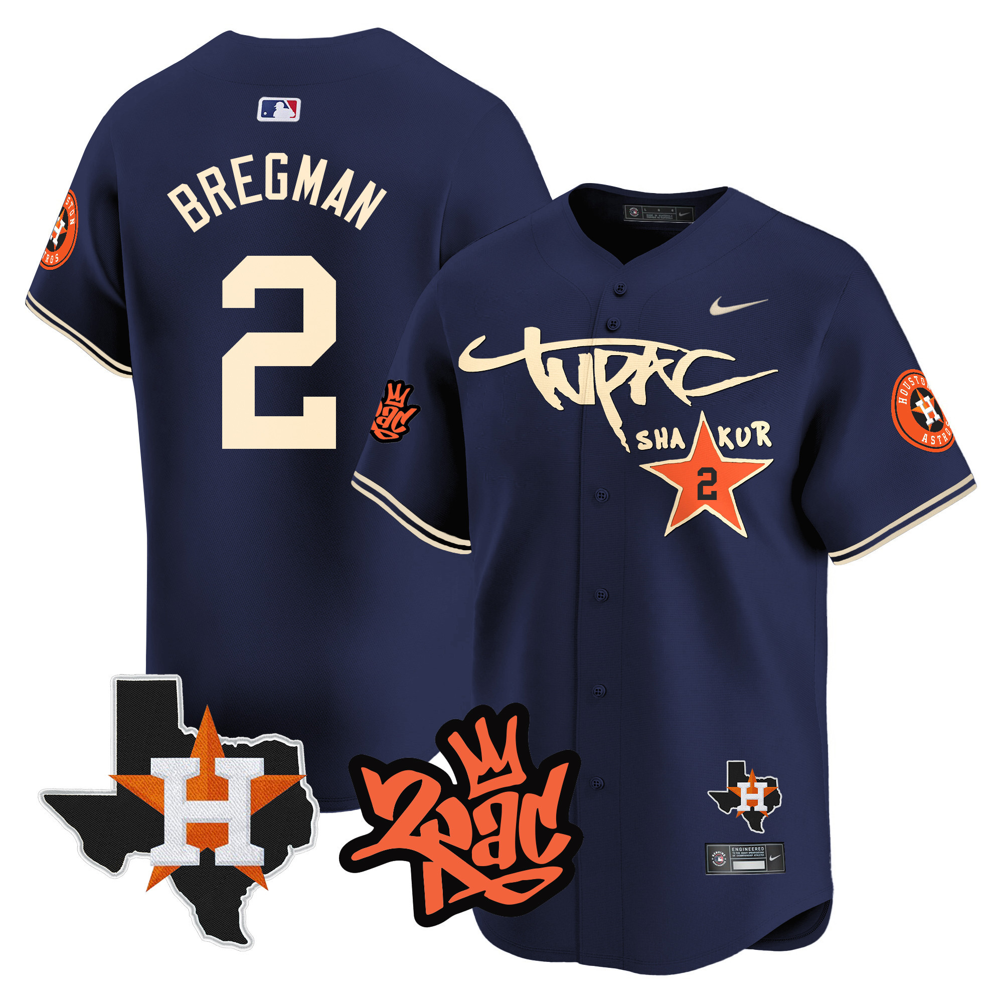 Alex Bregman Men's Houston Astros Tupac Shakur Vapor Premier Limited Navy Jersey - All Stitched