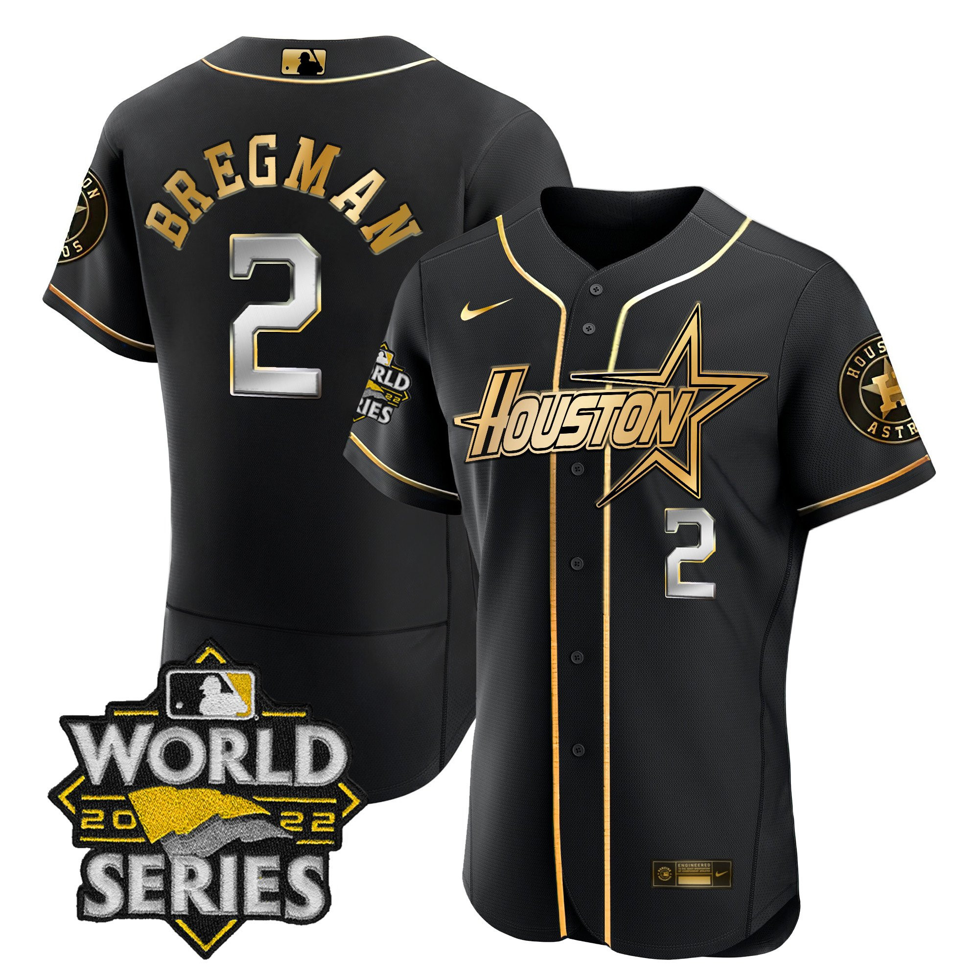 Alex Bregman Men's Houston Astros World Series Black Gold Special Flex Black Jersey - All Stitched