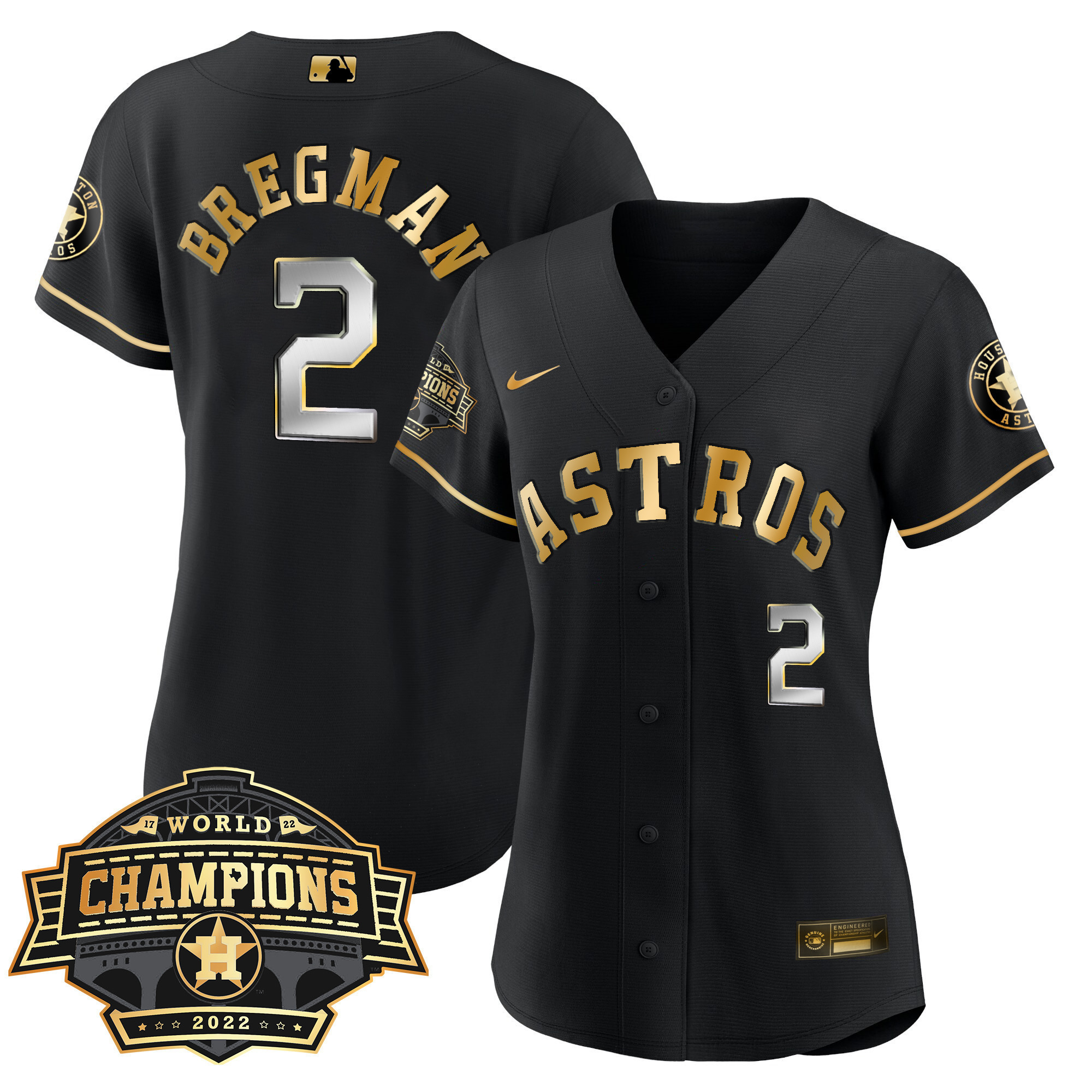 Alex Bregman Women's Houston Astros 2022 World Series Champions Patch Limited Cool Black Jersey - All Stitched