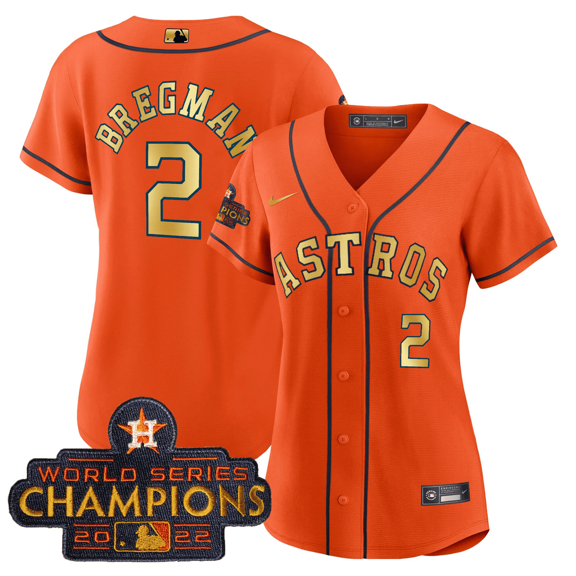 Alex Bregman Women's Houston Astros 2023 Champions Orange Gold Jersey - All Stitched