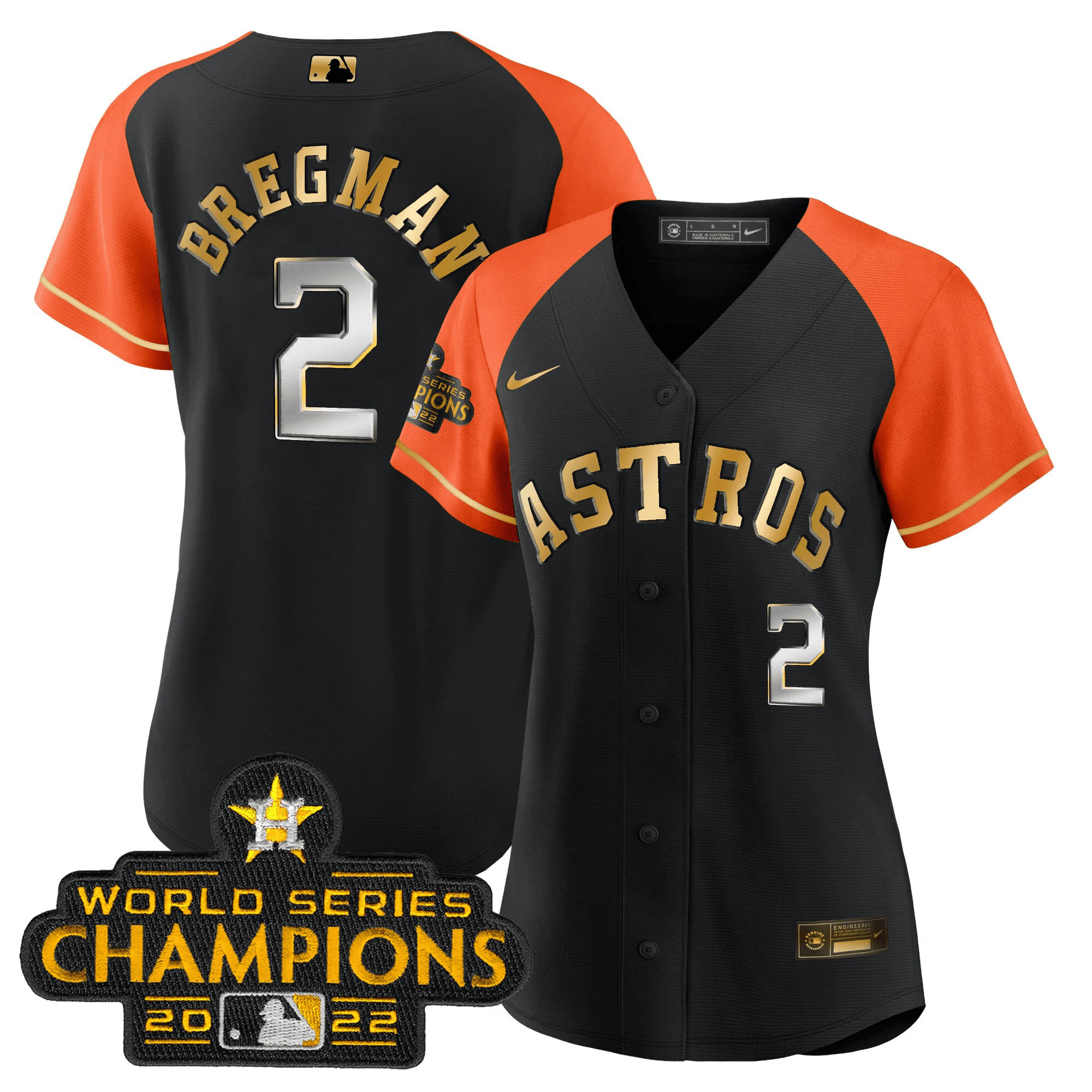 Alex Bregman Women's Houston Astros 2023 Gold Alternate Baseball Orange Sleeves Jersey - All Stitched
