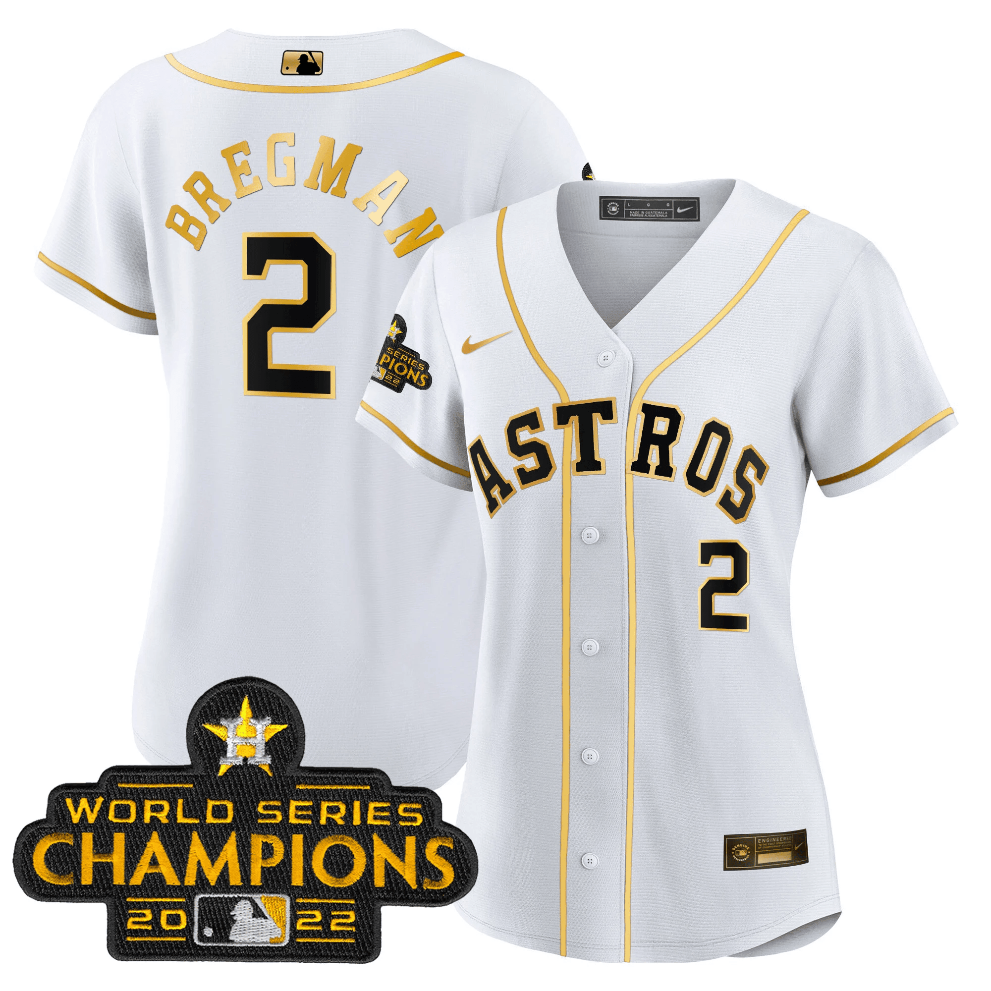 Alex Bregman Women's Houston Astros 2023 Gold Rush Collection White Gold Jersey - All Stitched