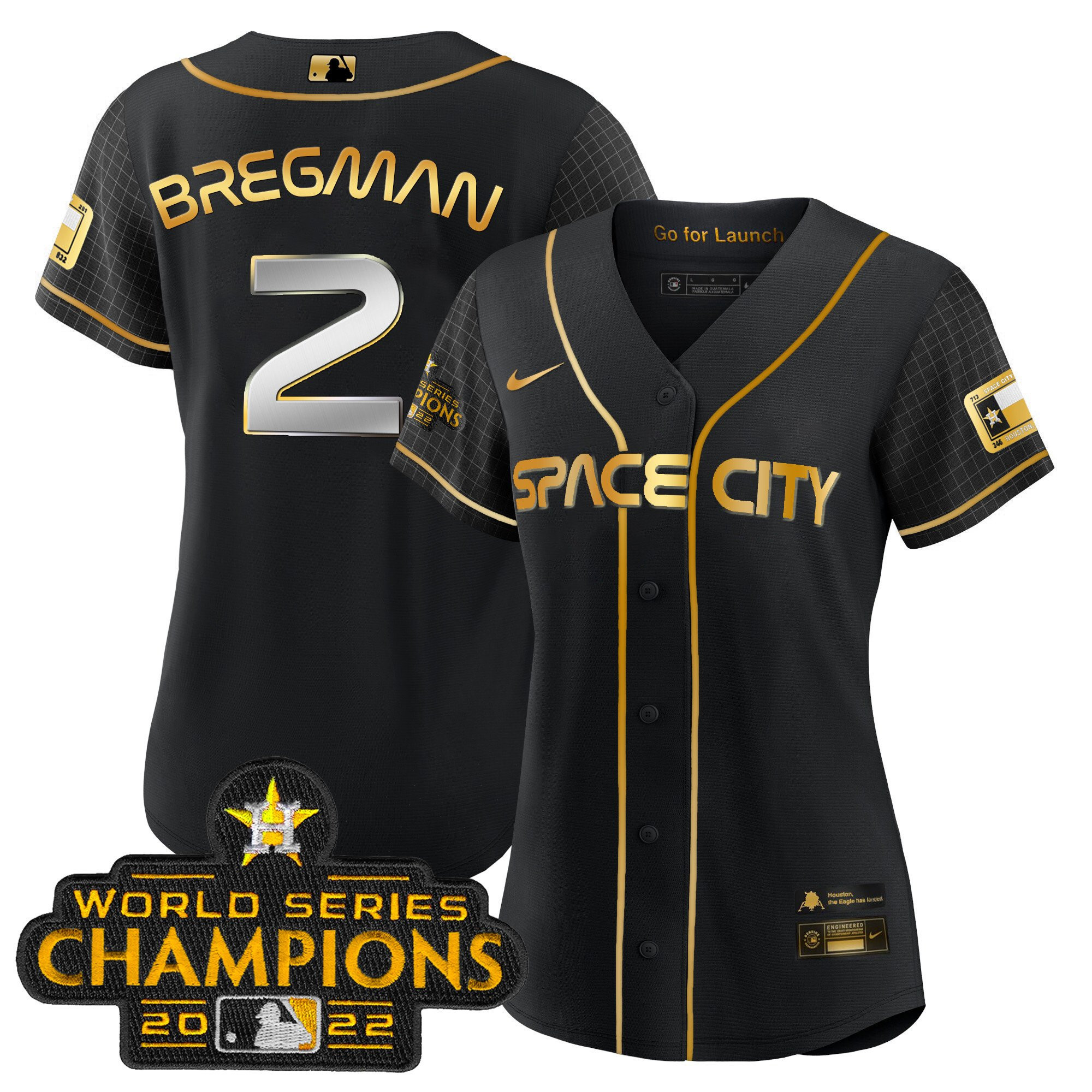Alex Bregman Women's Houston Astros 2023 Space City Champions Black Gold Jersey - All Stitched