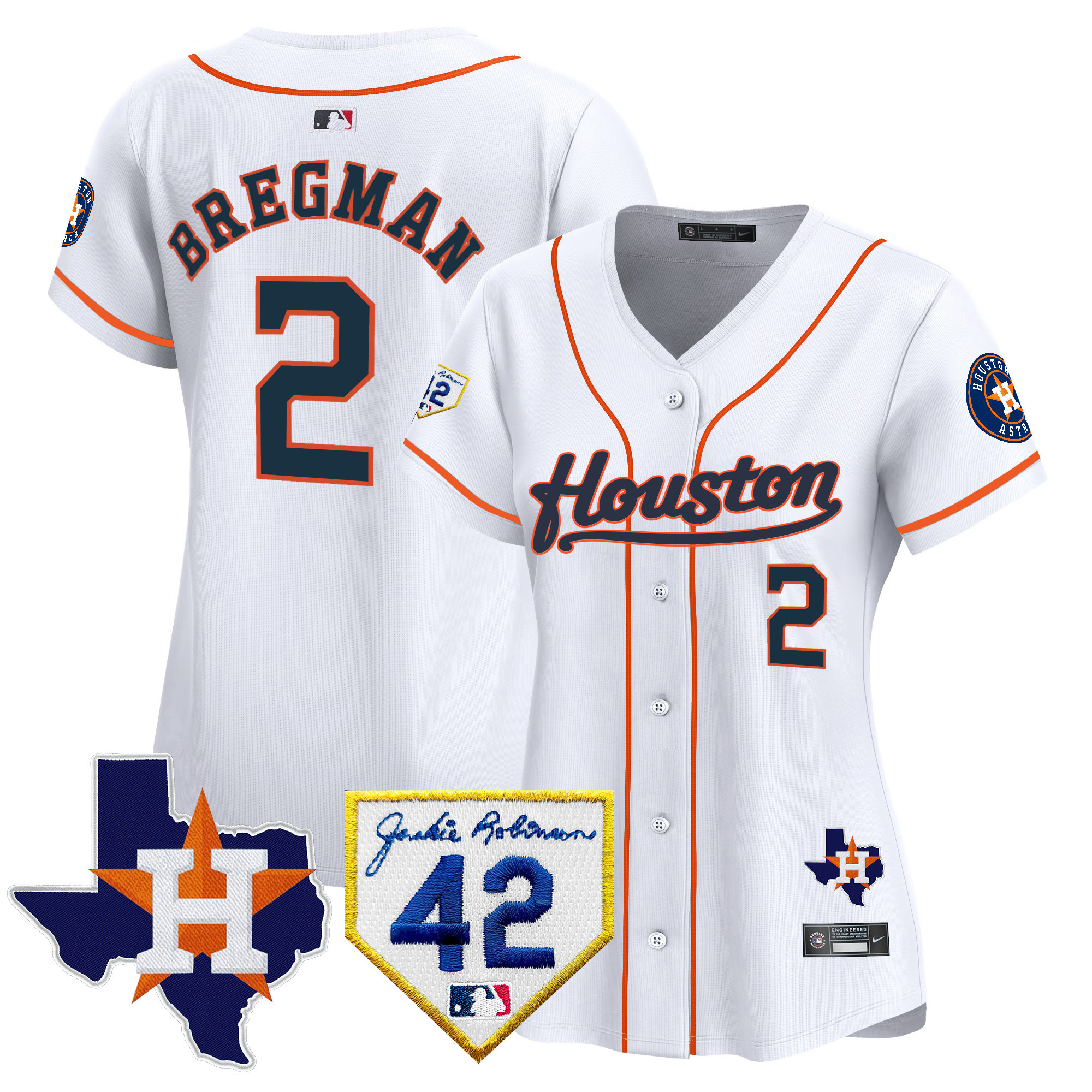 Alex Bregman Women's Houston Astros 2024 Jackie Robinson Patch Vapor Premier Limited Home Jersey - All Stitched