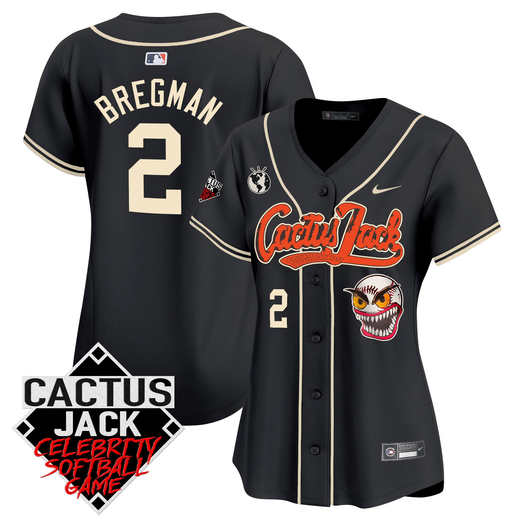 Alex Bregman Women's Houston Astros Cactus Jack Celebrity Softball Game Patch Vapor Premier Limited Black Jersey - All Stitched