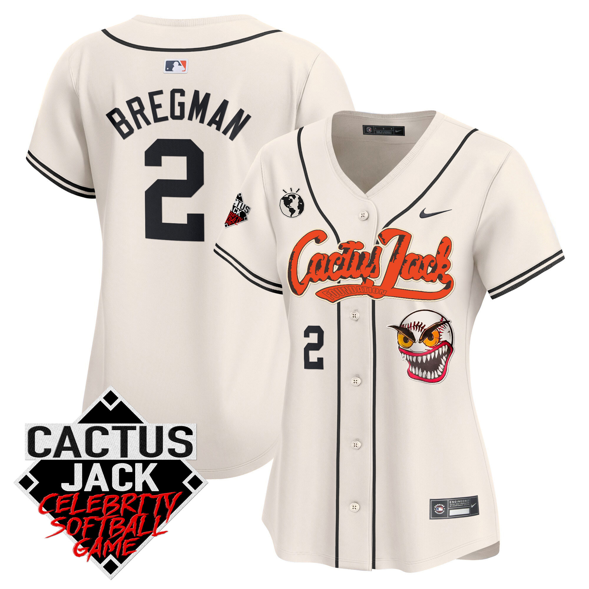 Alex Bregman Women's Houston Astros Cactus Jack Celebrity Softball Game Patch Vapor Premier Limited Cream Jersey - All Stitched