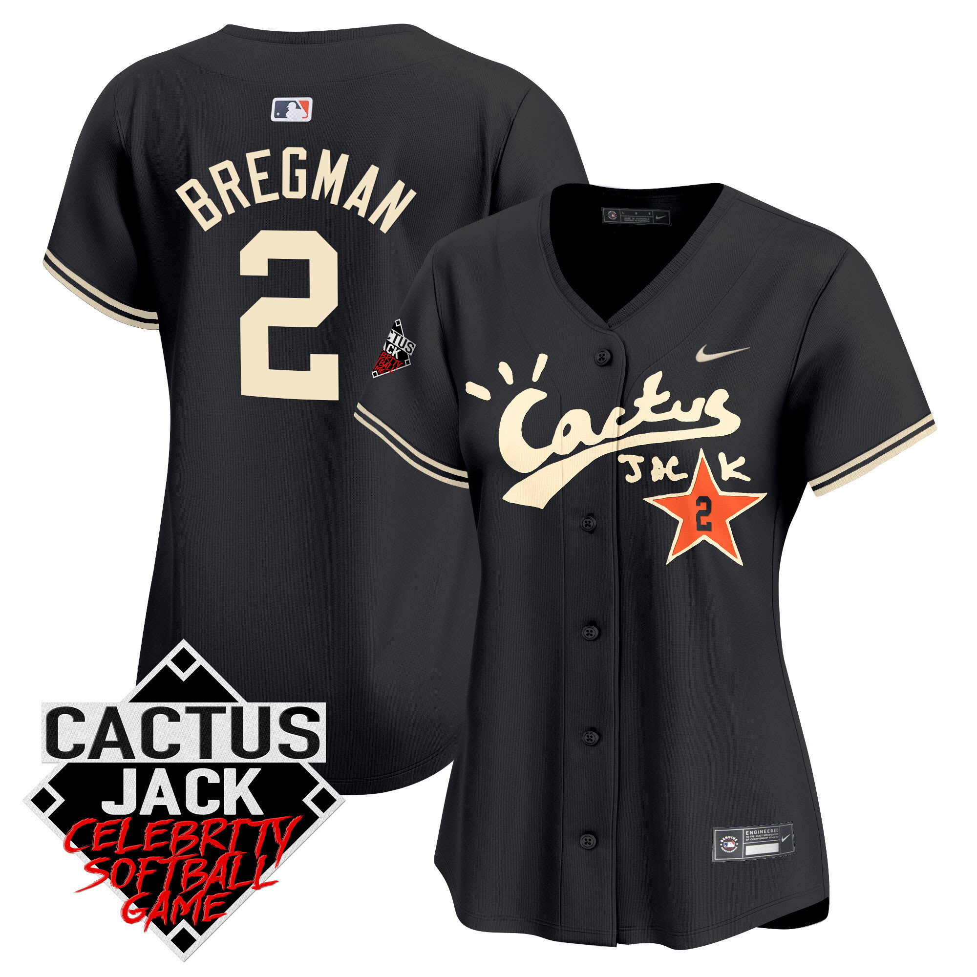 Alex Bregman Women's Houston Astros Cactus Jack Celebrity Softball Game Patch Vapor Premier Limited V2 Black Jersey - All Stitched