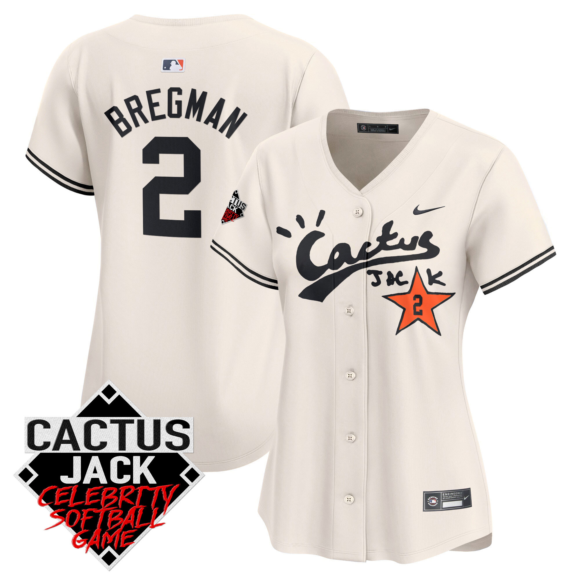 Alex Bregman Women's Houston Astros Cactus Jack Celebrity Softball Game Patch Vapor Premier Limited V2 Cream Jersey - All Stitched