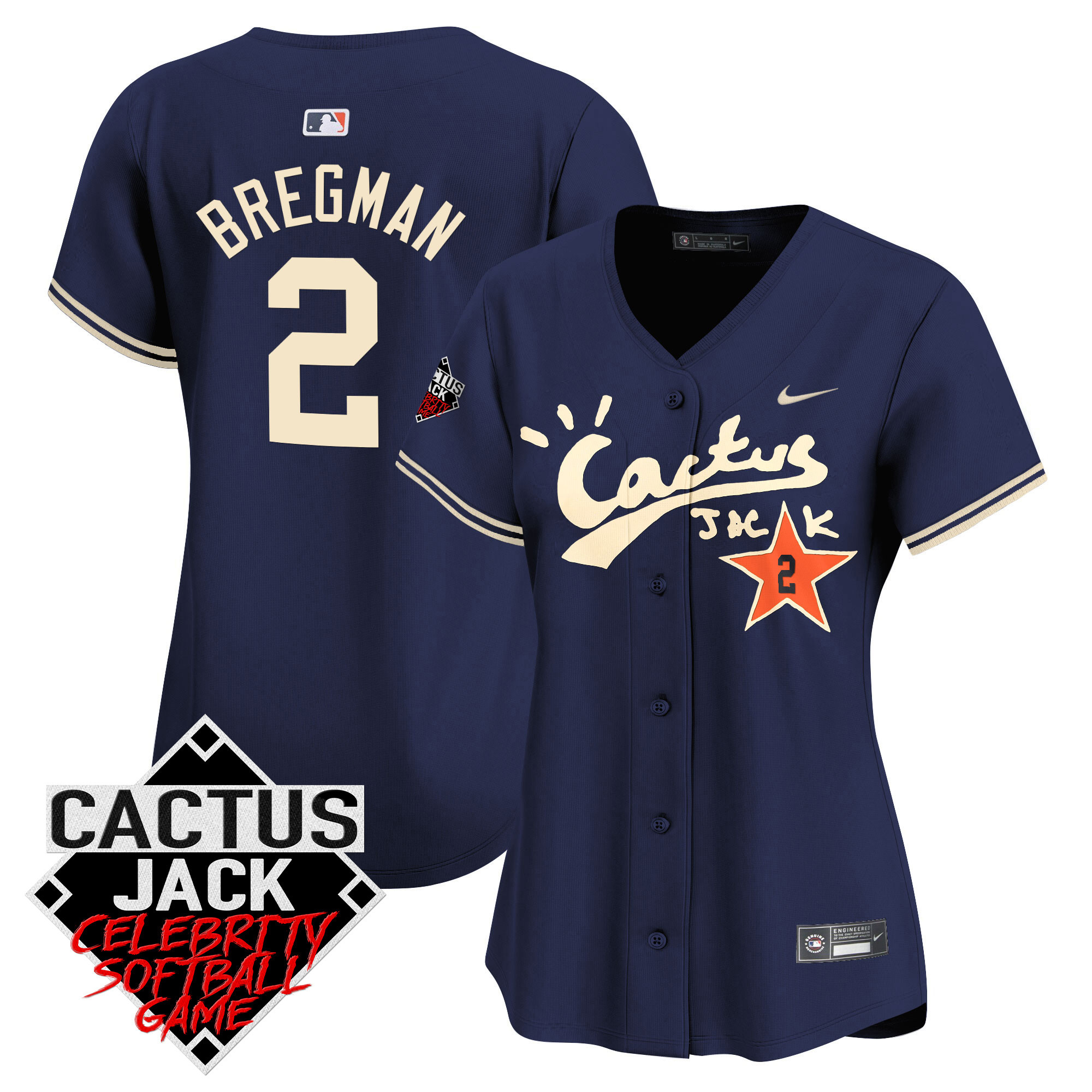 Alex Bregman Women's Houston Astros Cactus Jack Celebrity Softball Game Patch Vapor Premier Limited V2 Navy Jersey - All Stitched