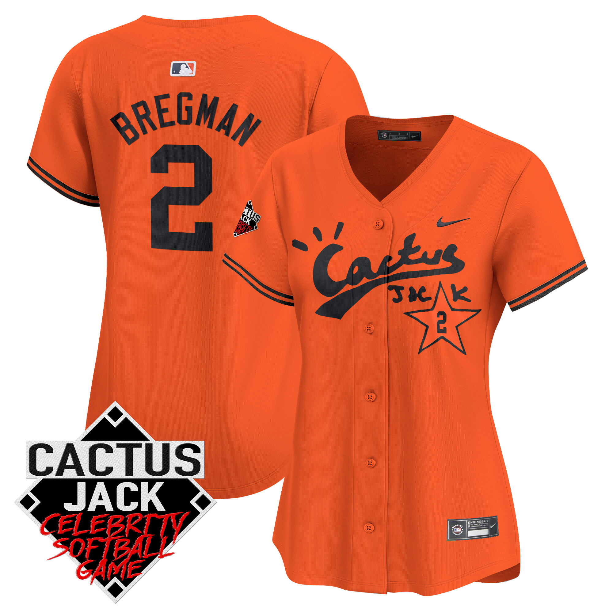 Alex Bregman Women's Houston Astros Cactus Jack Celebrity Softball Game Patch Vapor Premier Limited V2 Orange Jersey - All Stitched