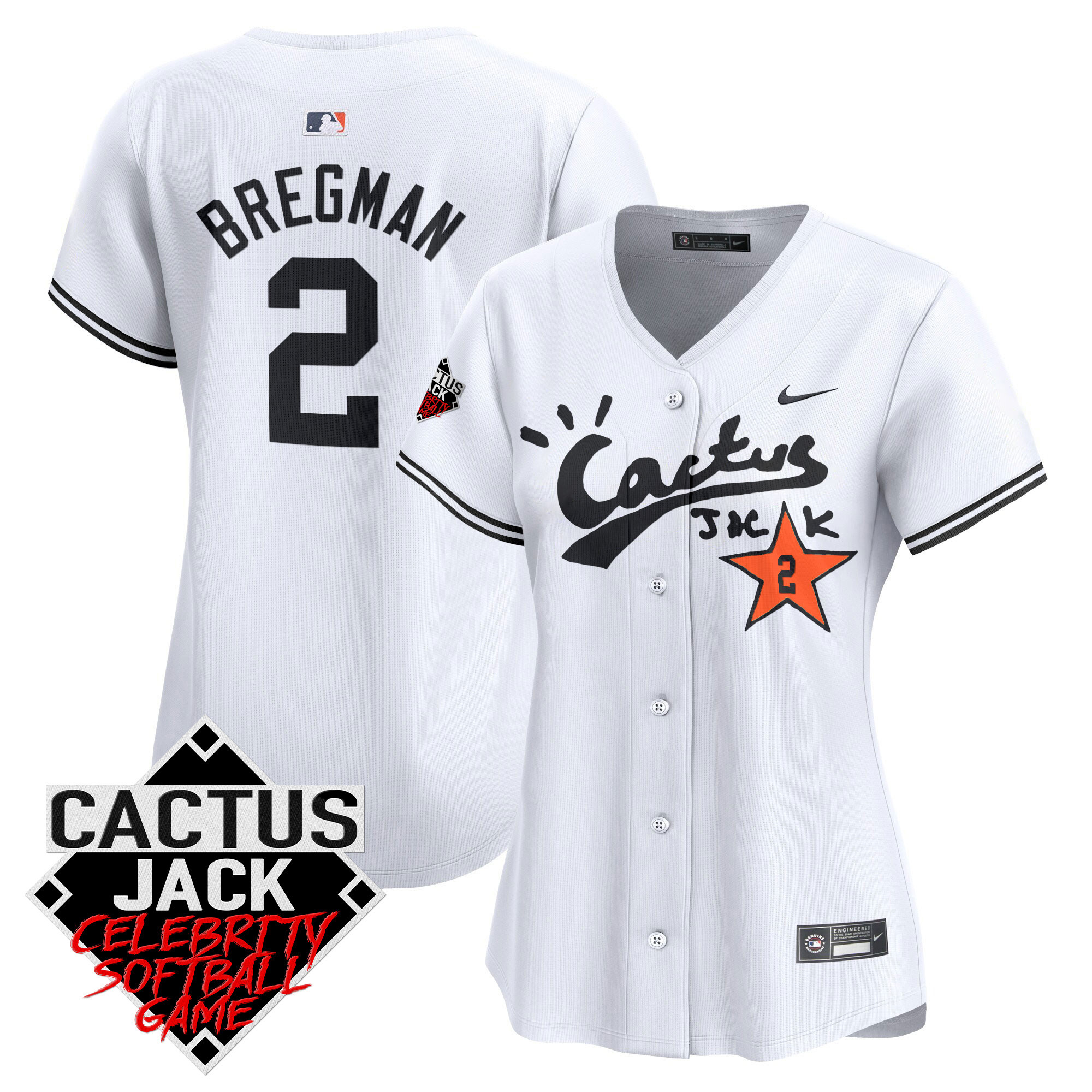 Alex Bregman Women's Houston Astros Cactus Jack Celebrity Softball Game Patch Vapor Premier Limited V2 White Jersey - All Stitched