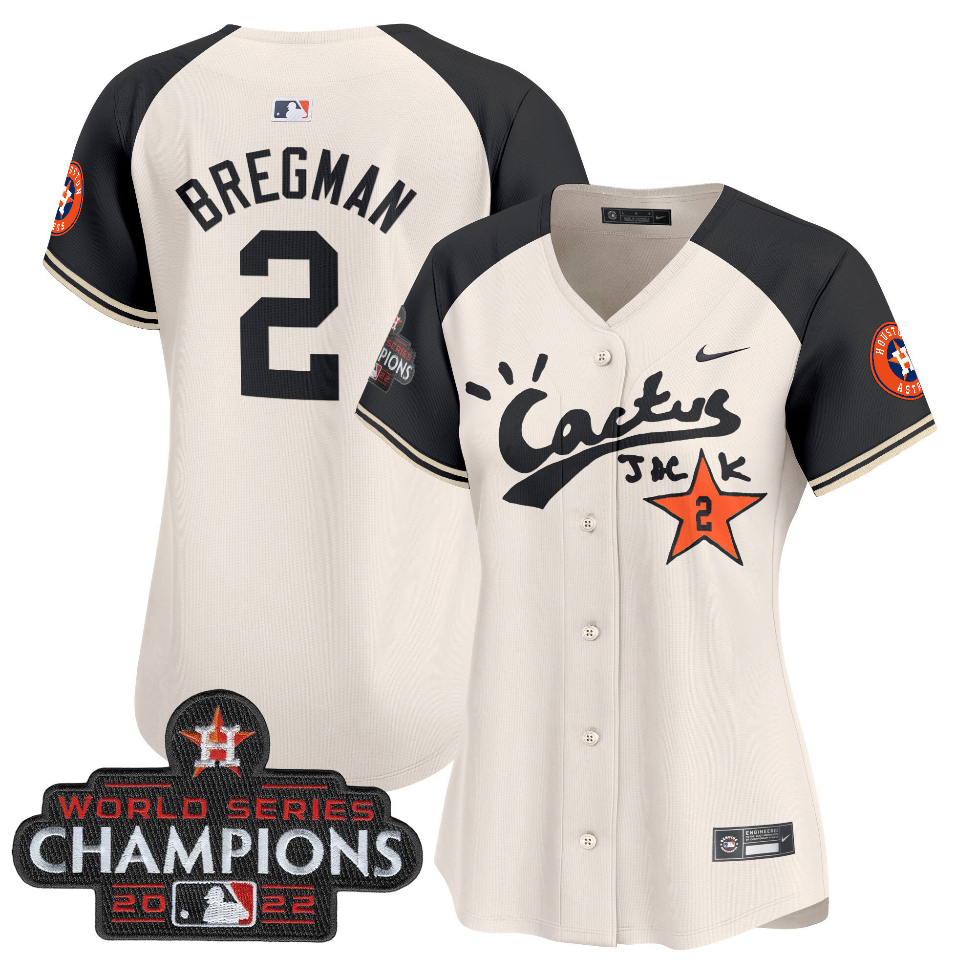 Alex Bregman Women's Houston Astros Cactus Jack Champions Patch Vapor Premier Limited Cream Alternate Jersey - All Stitched