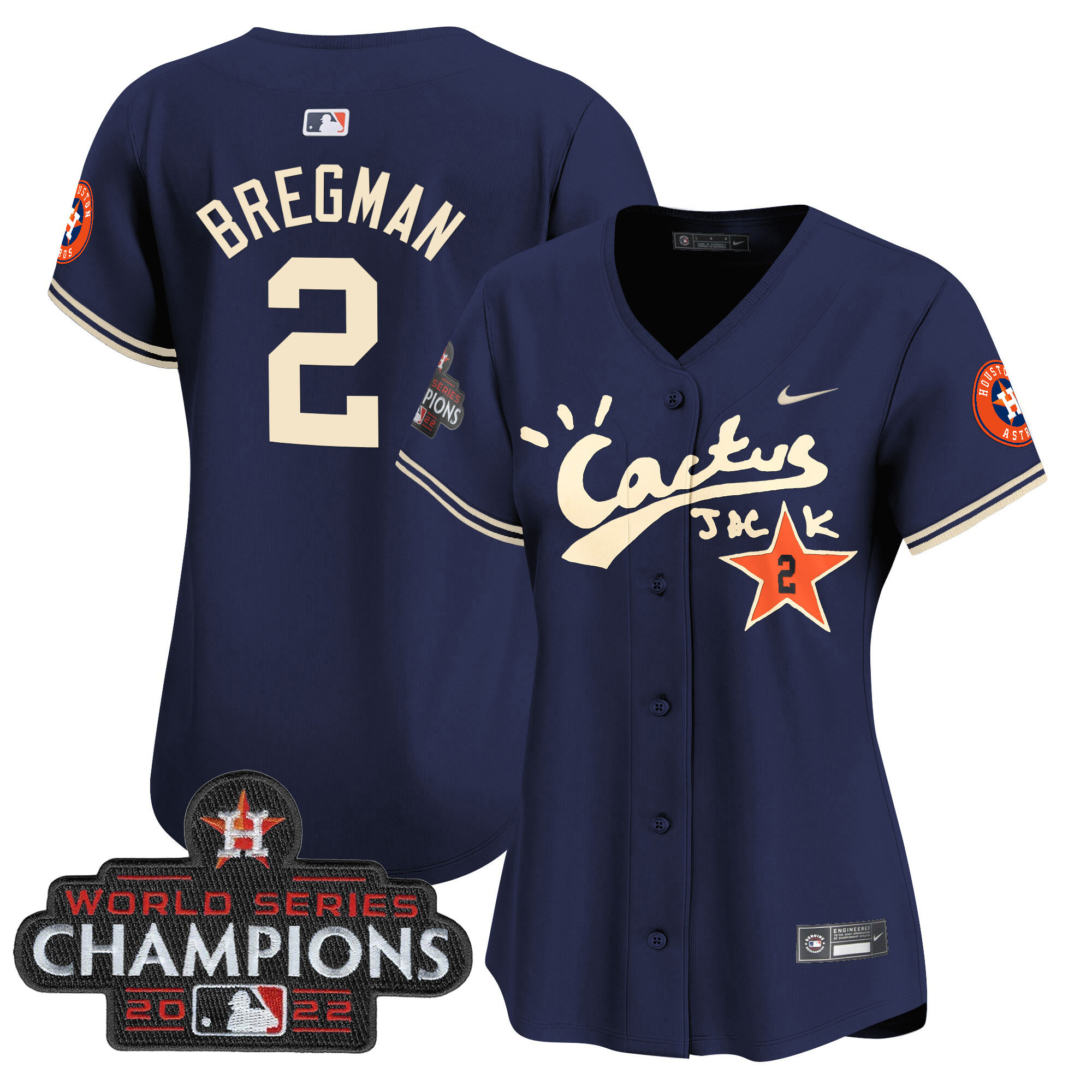 Alex Bregman Women's Houston Astros Cactus Jack Champions Patch Vapor Premier Limited Navy Jersey - All Stitched