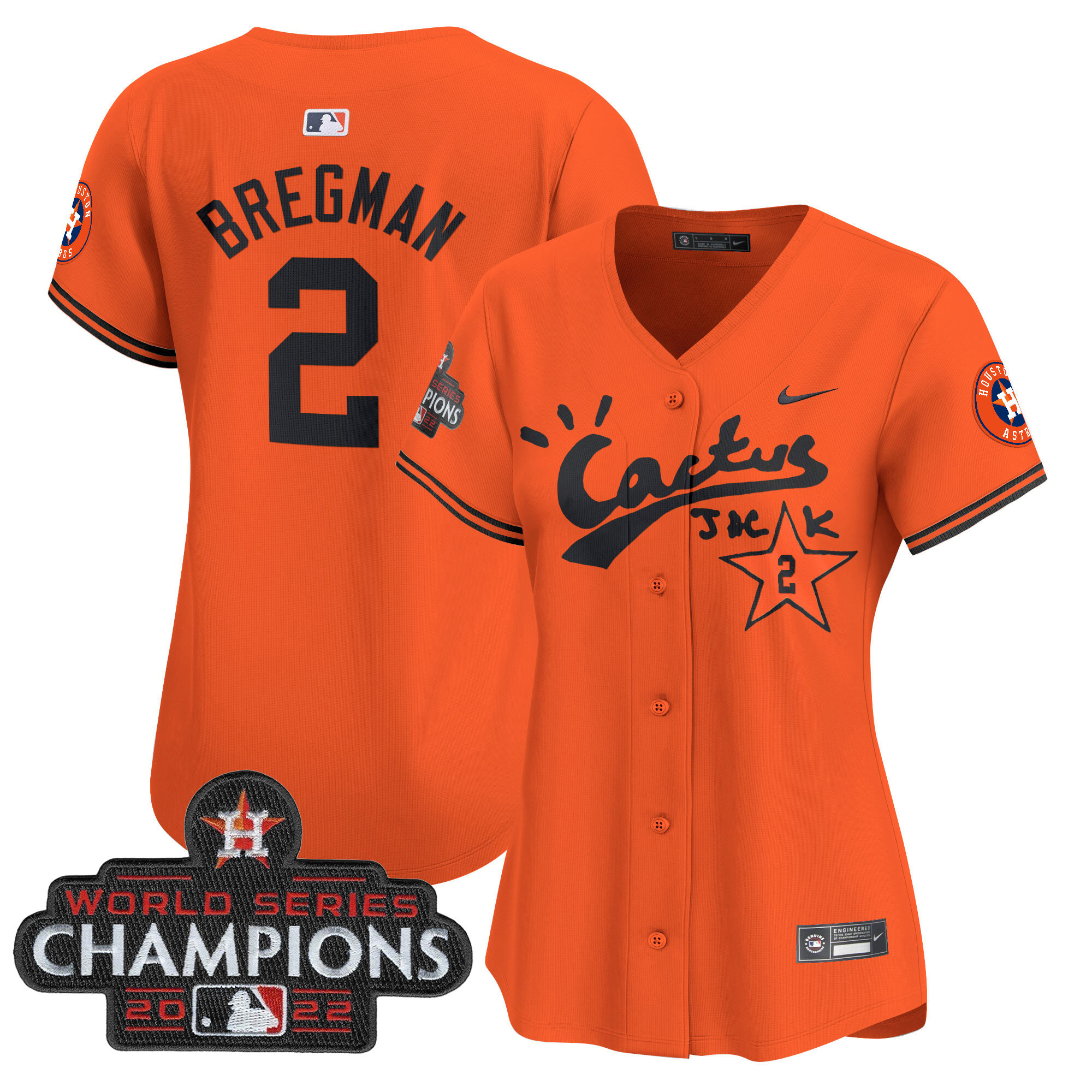 Alex Bregman Women's Houston Astros Cactus Jack Champions Patch Vapor Premier Limited Orange Jersey - All Stitched