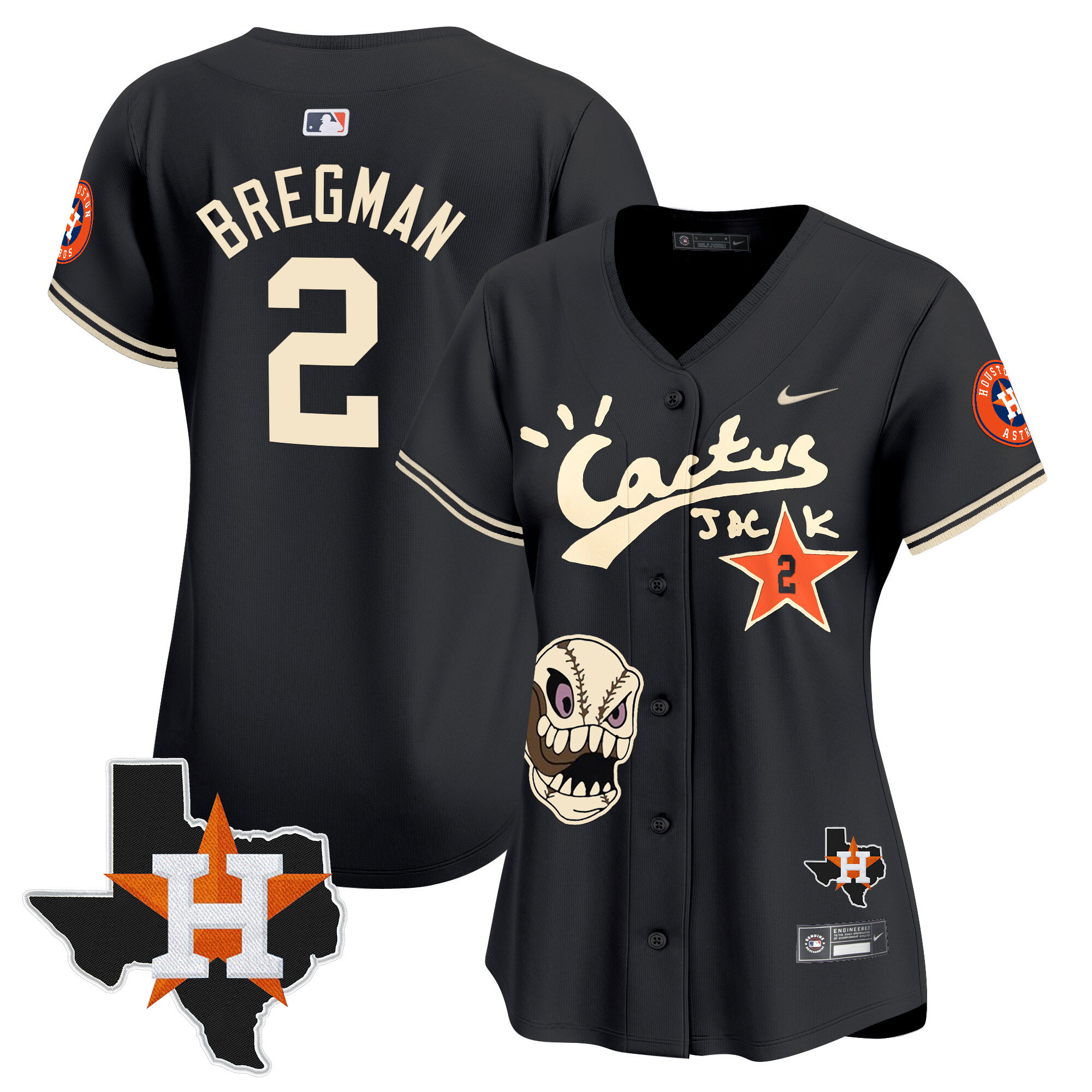 Alex Bregman Women's Houston Astros Cactus Jack Patch Vapor Premier Limited Black Jersey - All Stitched