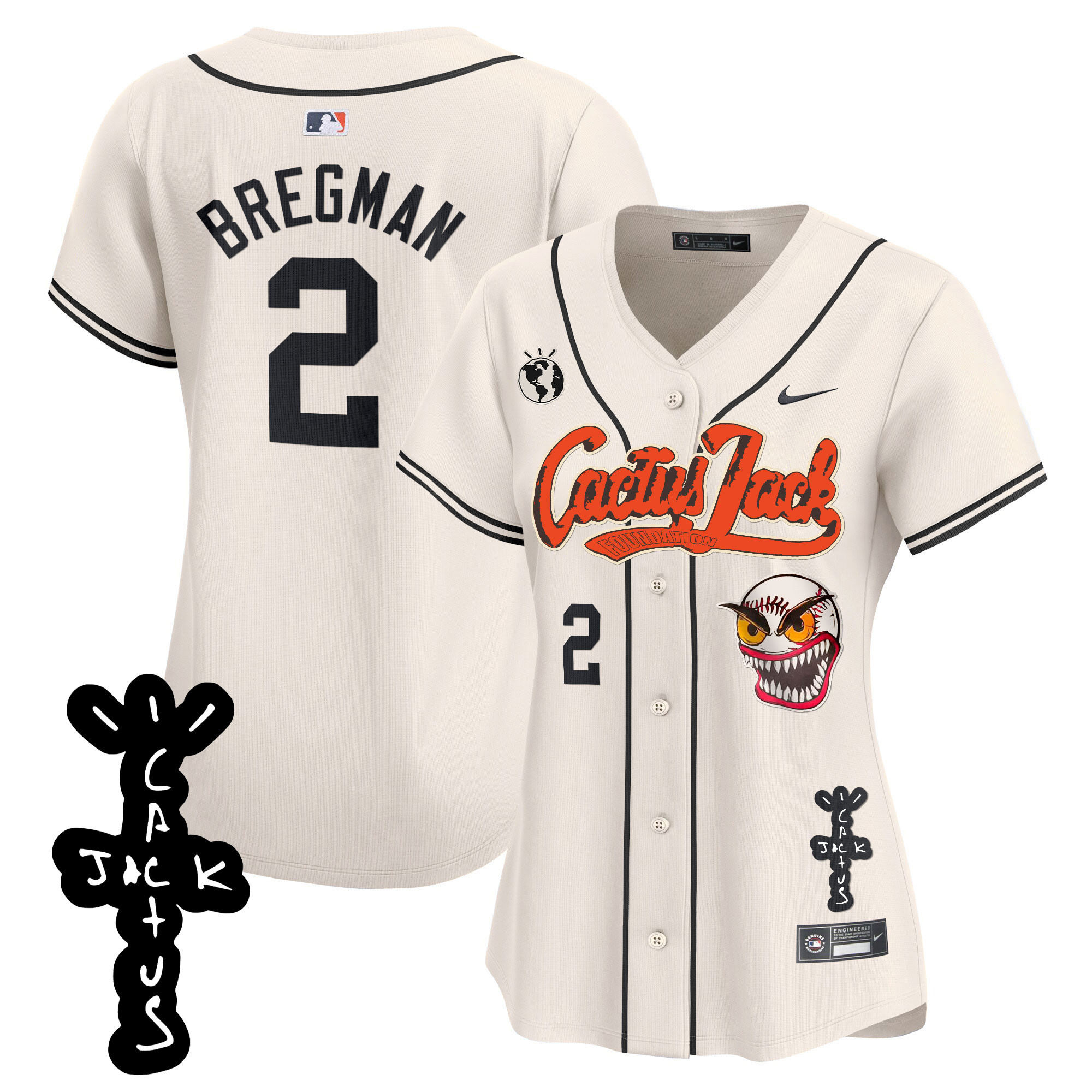 Alex Bregman Women's Houston Astros Cactus Jack Patch Vapor Premier Limited Cream Jersey - All Stitched