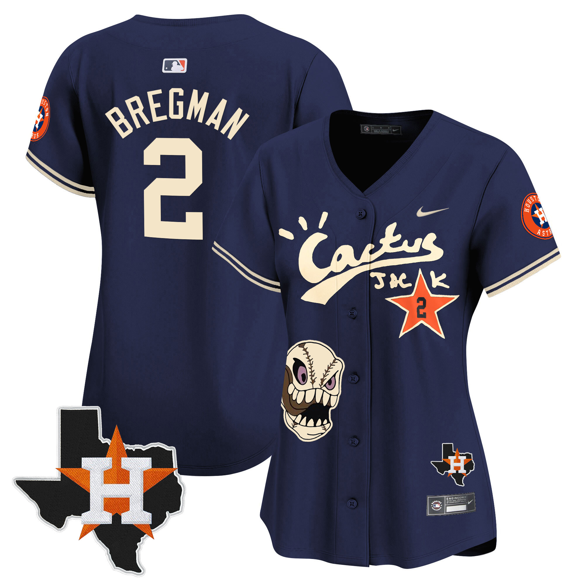 Alex Bregman Women's Houston Astros Cactus Jack Patch Vapor Premier Limited Navy Jersey - All Stitched