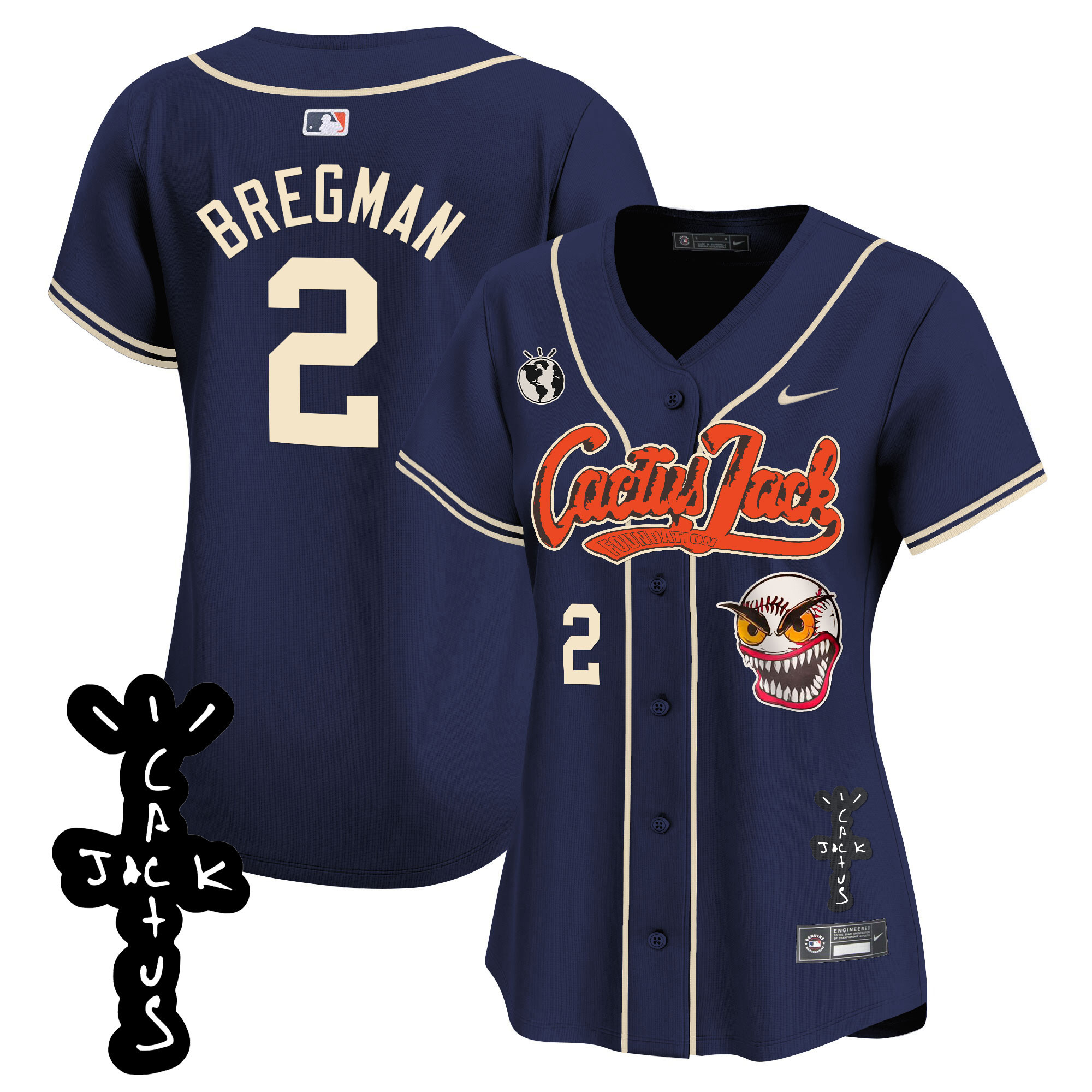 Alex Bregman Women's Houston Astros Cactus Jack Patch Vapor Premier Limited Navy Jersey - All Stitched