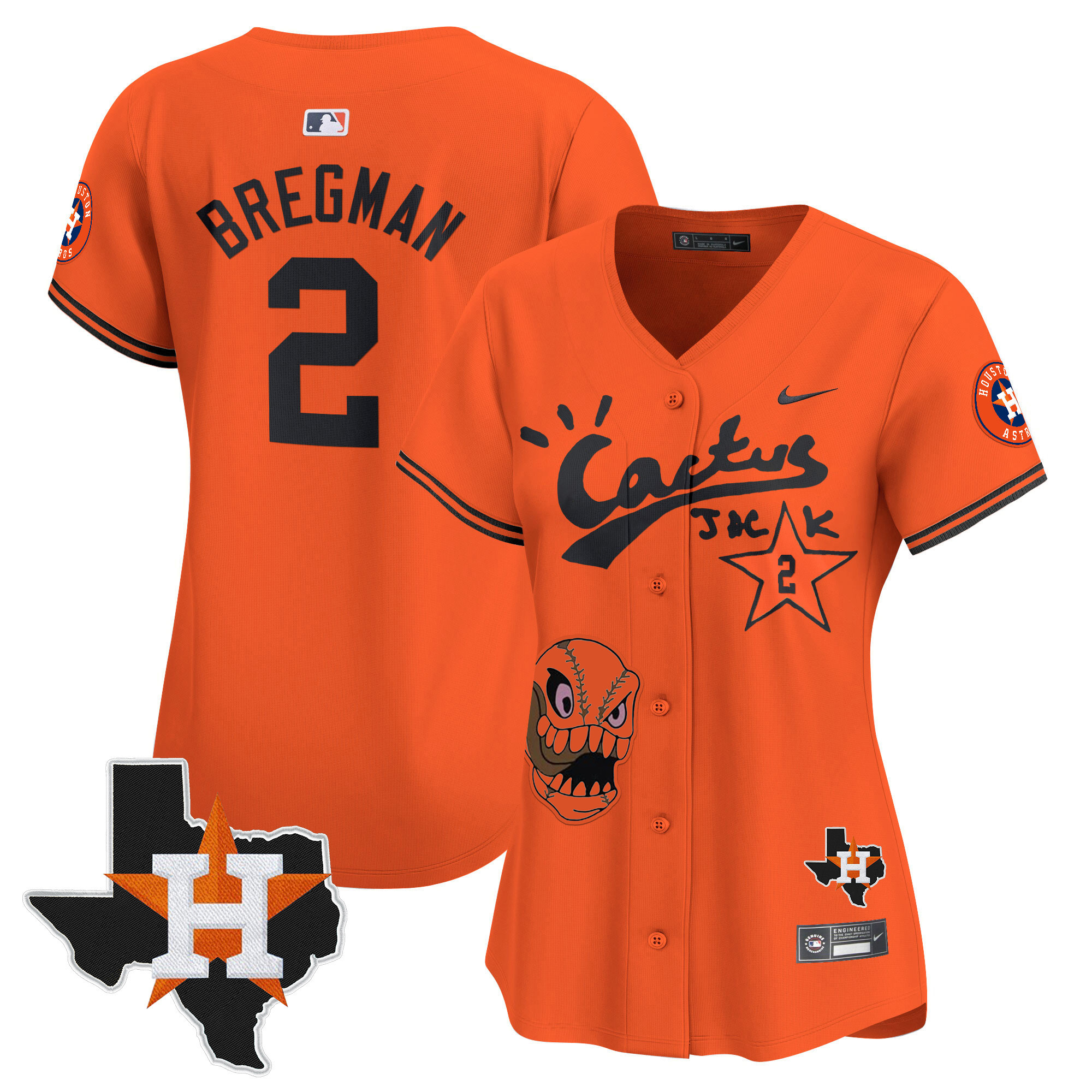 Alex Bregman Women's Houston Astros Cactus Jack Patch Vapor Premier Limited Orange Jersey - All Stitched