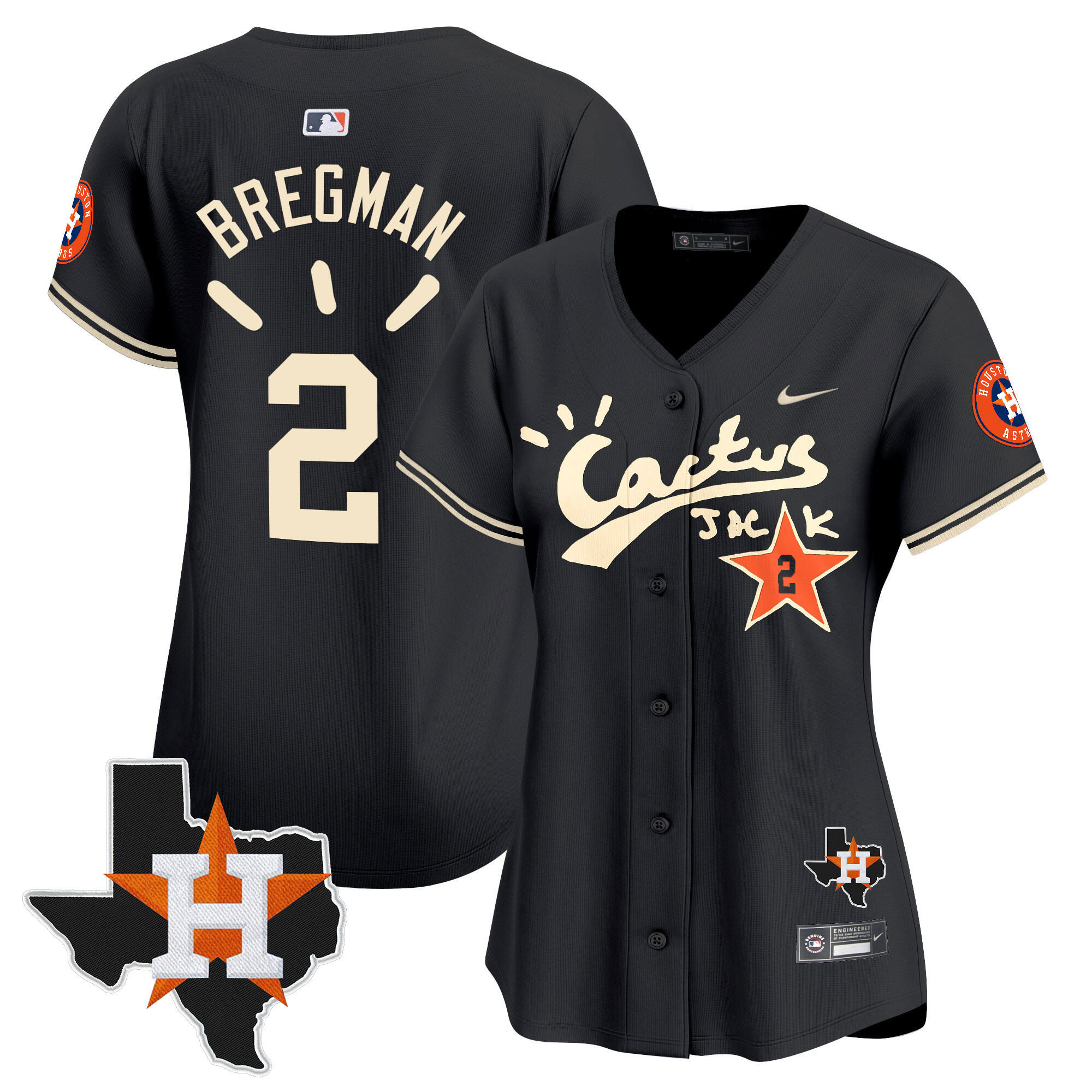 Alex Bregman Women's Houston Astros Cactus Jack Patch Vapor Premier Limited V10 Black Jersey - All Stitched