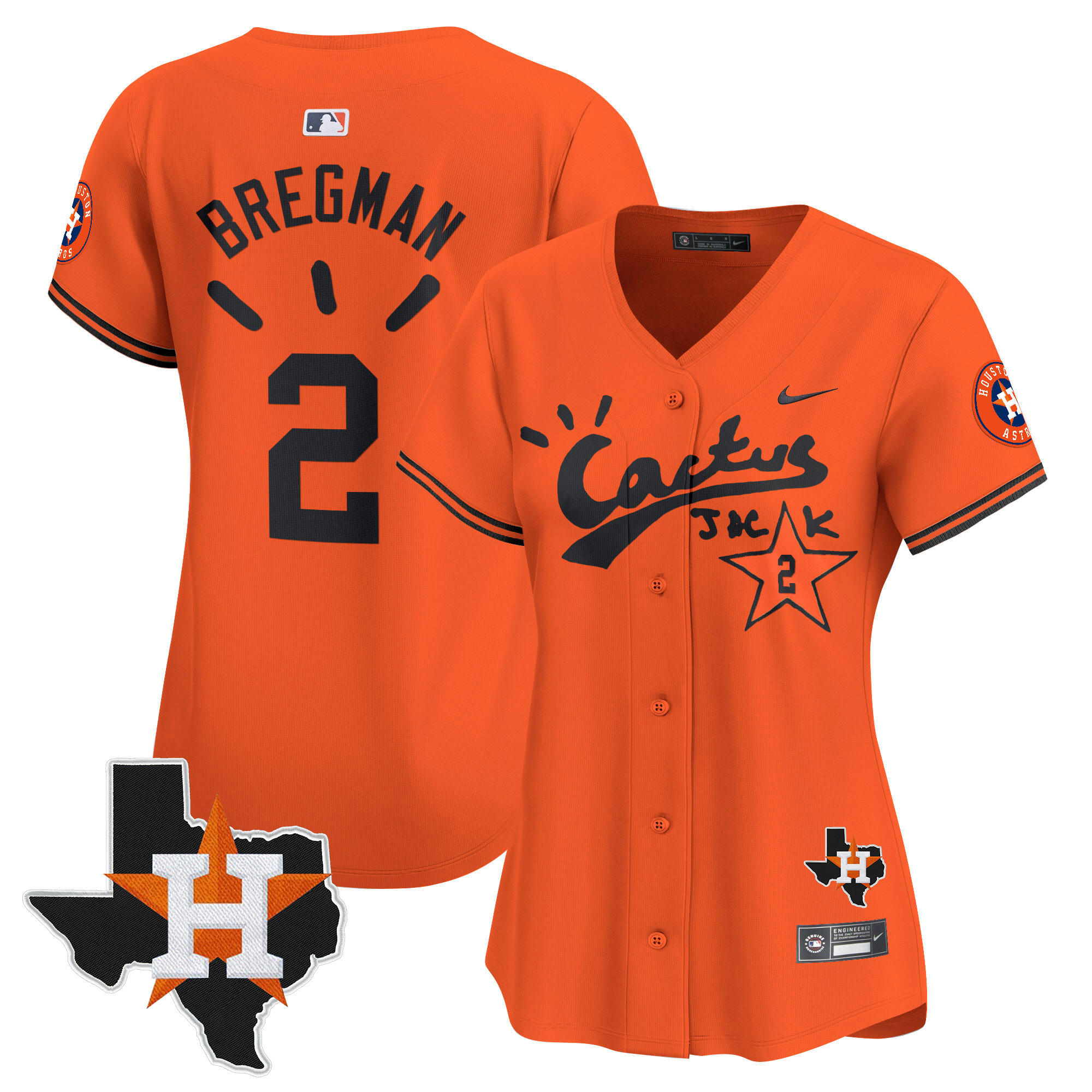 Alex Bregman Women's Houston Astros Cactus Jack Patch Vapor Premier Limited V10 Orange Jersey - All Stitched