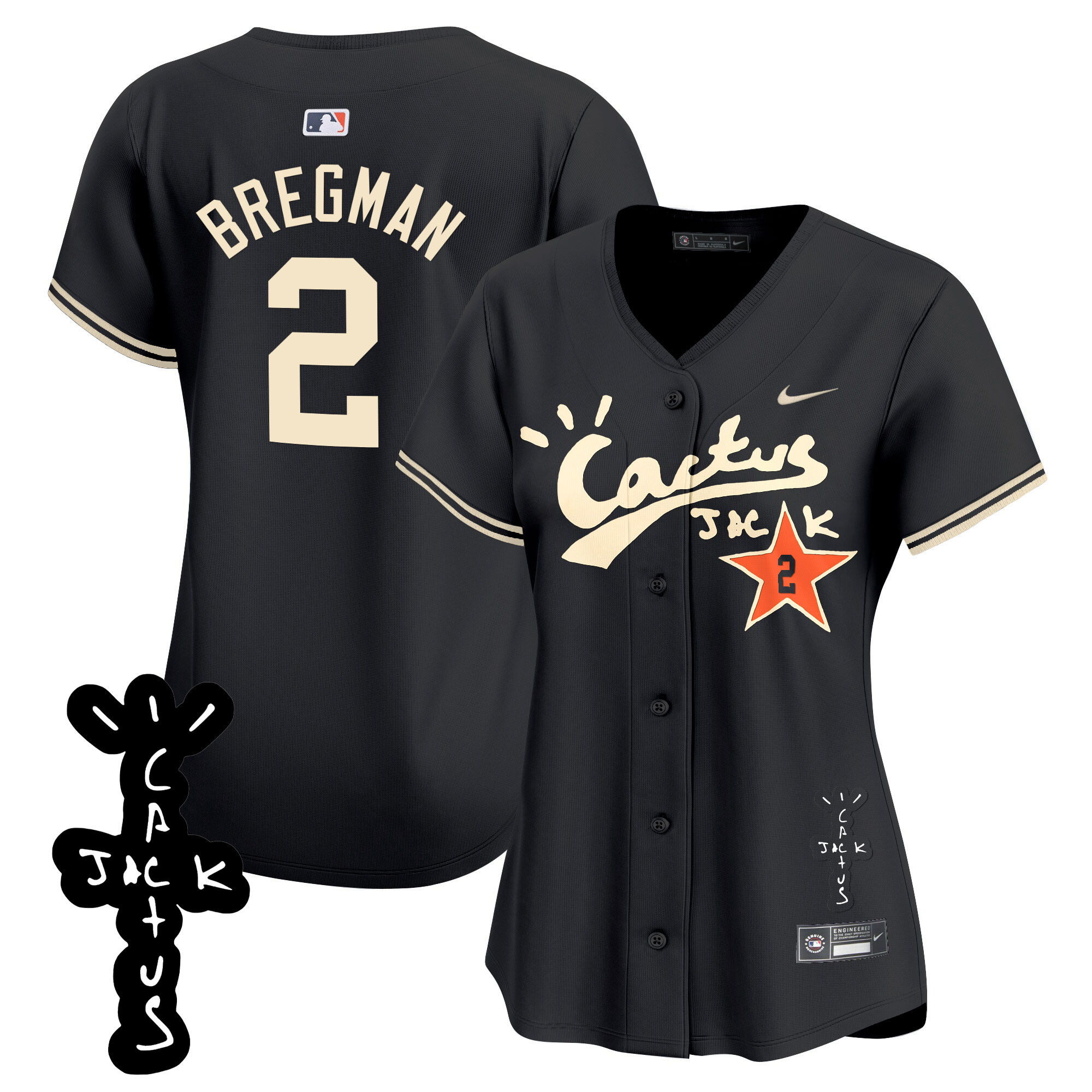 Alex Bregman Women's Houston Astros Cactus Jack Patch Vapor Premier Limited V2 Black Jersey - All Stitched