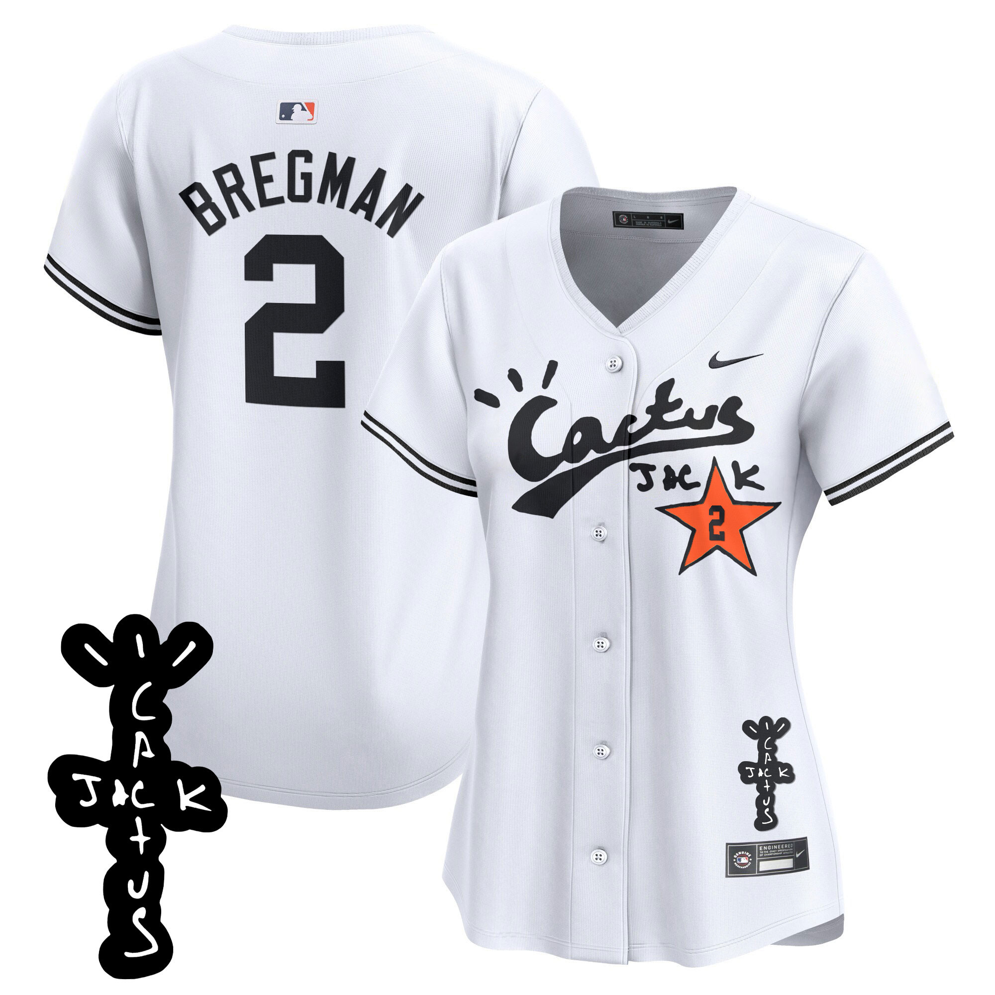 Alex Bregman Women's Houston Astros Cactus Jack Patch Vapor Premier Limited V2 White Jersey - All Stitched