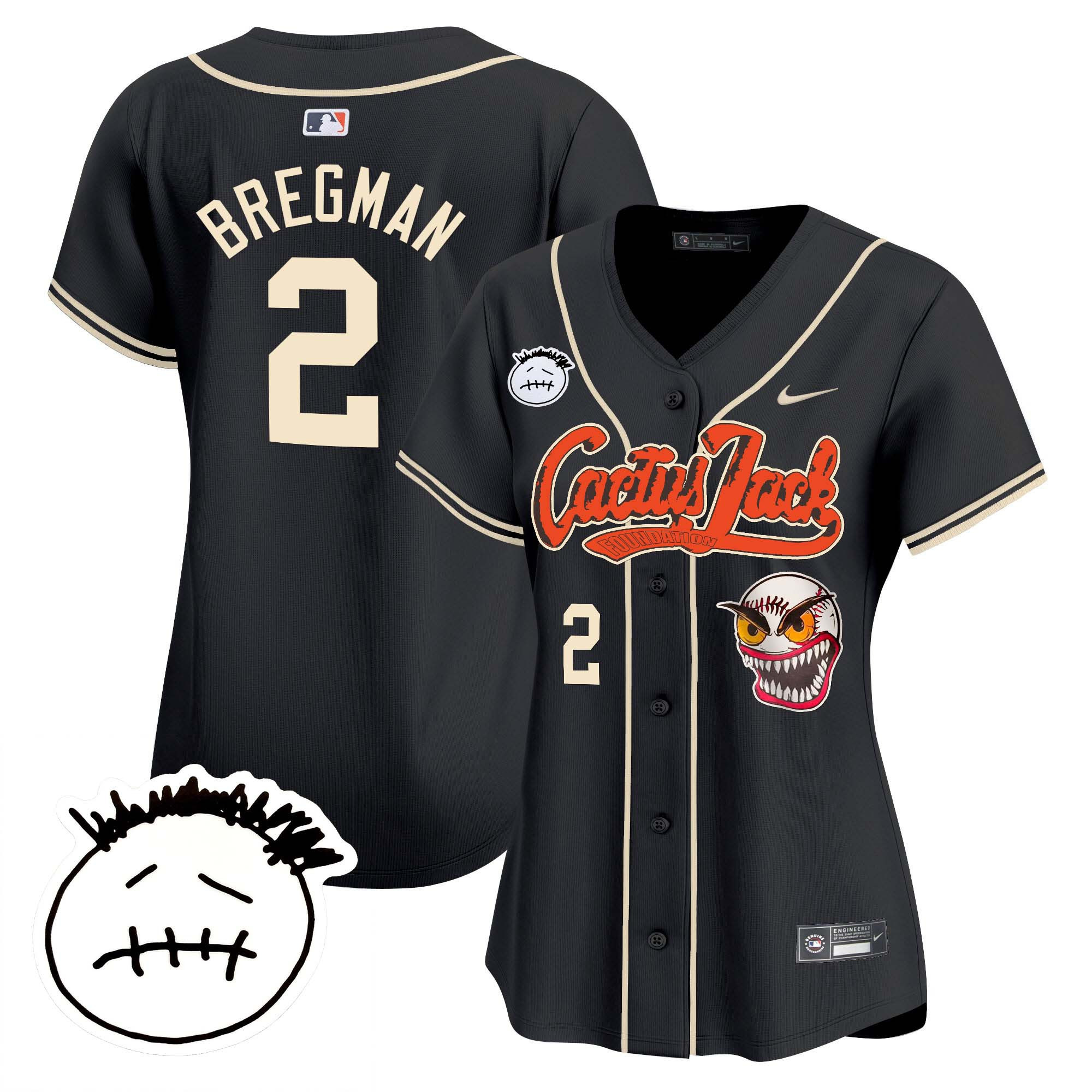 Alex Bregman Women's Houston Astros Cactus Jack Patch Vapor Premier Limited V3 Black Jersey - All Stitched