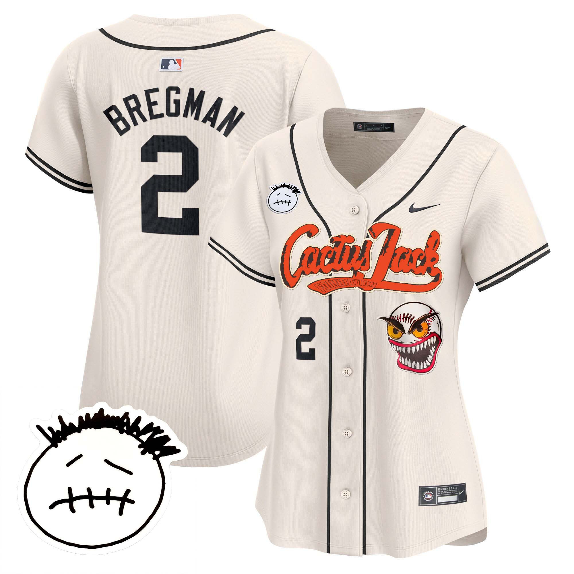 Alex Bregman Women's Houston Astros Cactus Jack Patch Vapor Premier Limited V3 Cream Jersey - All Stitched