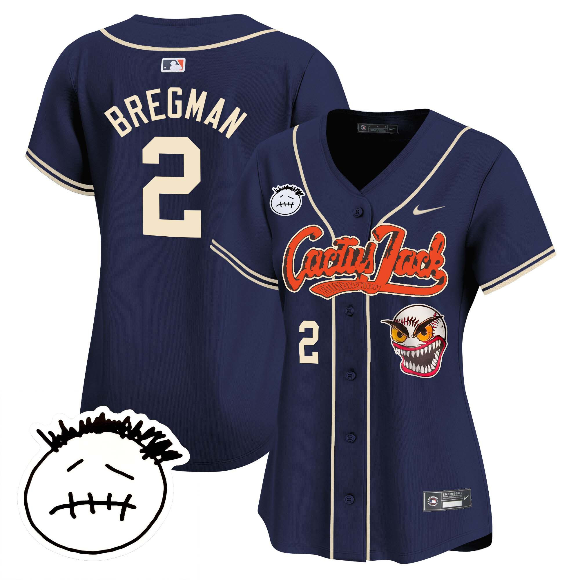Alex Bregman Women's Houston Astros Cactus Jack Patch Vapor Premier Limited V3 Navy Jersey - All Stitched