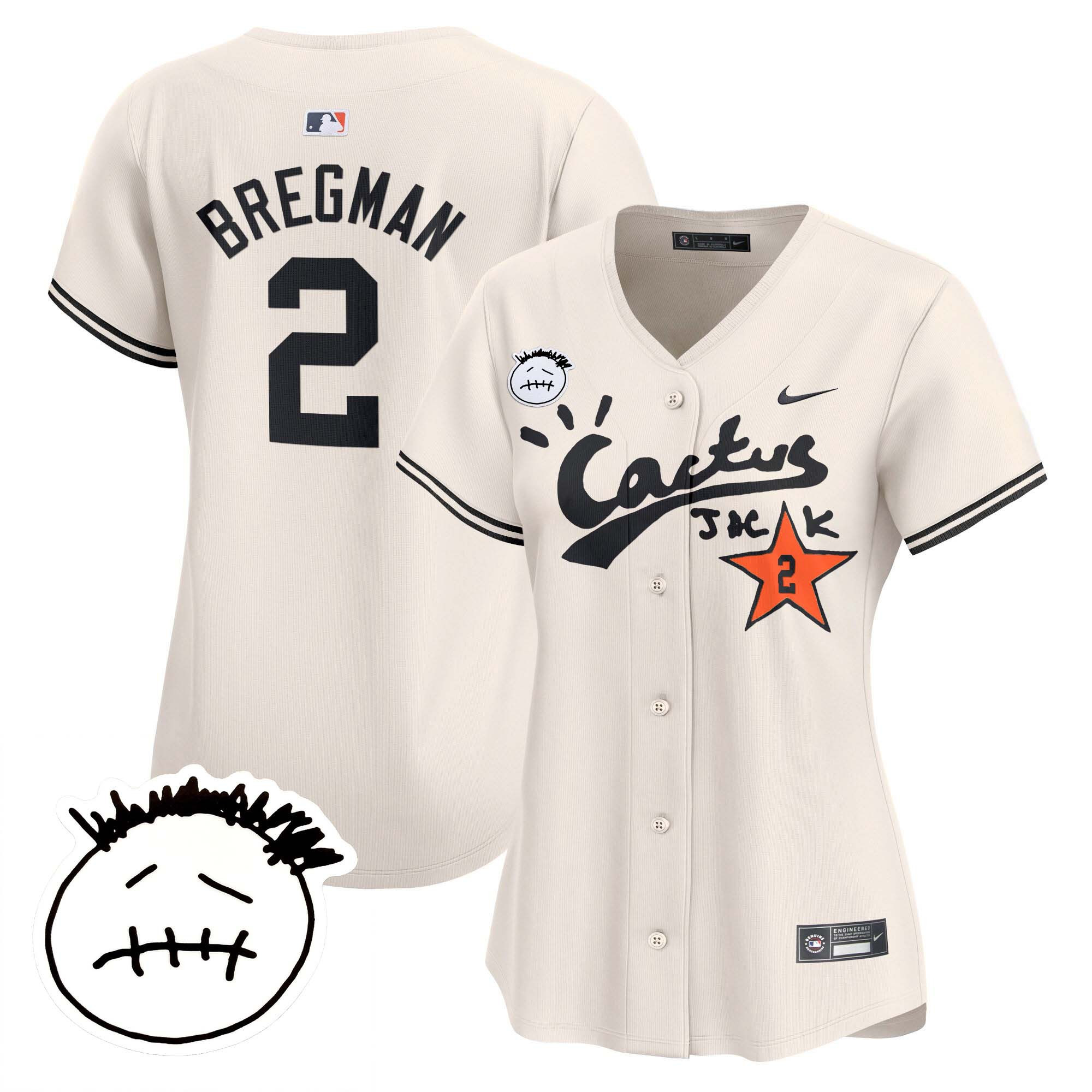 Alex Bregman Women's Houston Astros Cactus Jack Patch Vapor Premier Limited V4 Cream Jersey - All Stitched