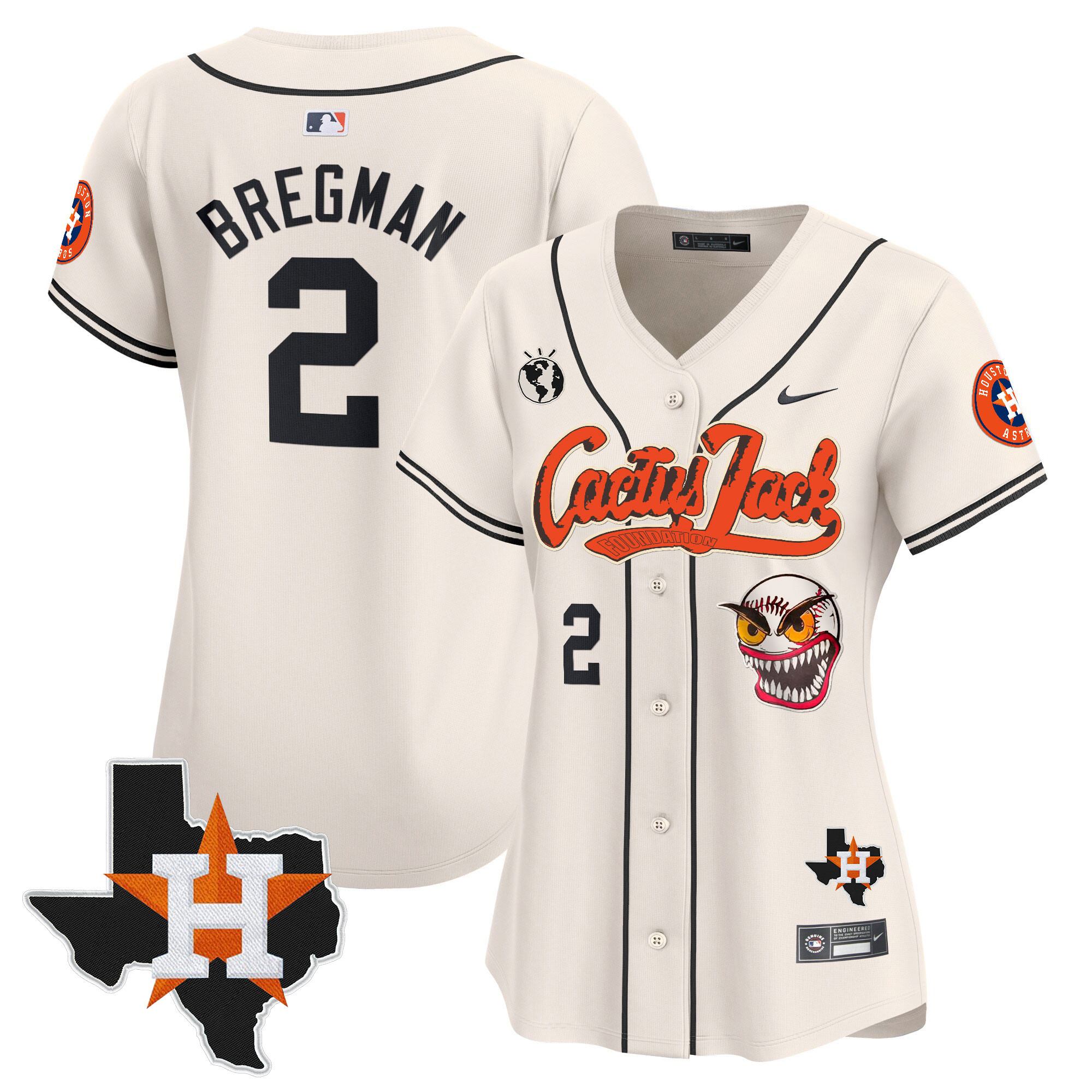 Alex Bregman Women's Houston Astros Cactus Jack Patch Vapor Premier Limited V6 Cream Jersey - All Stitched