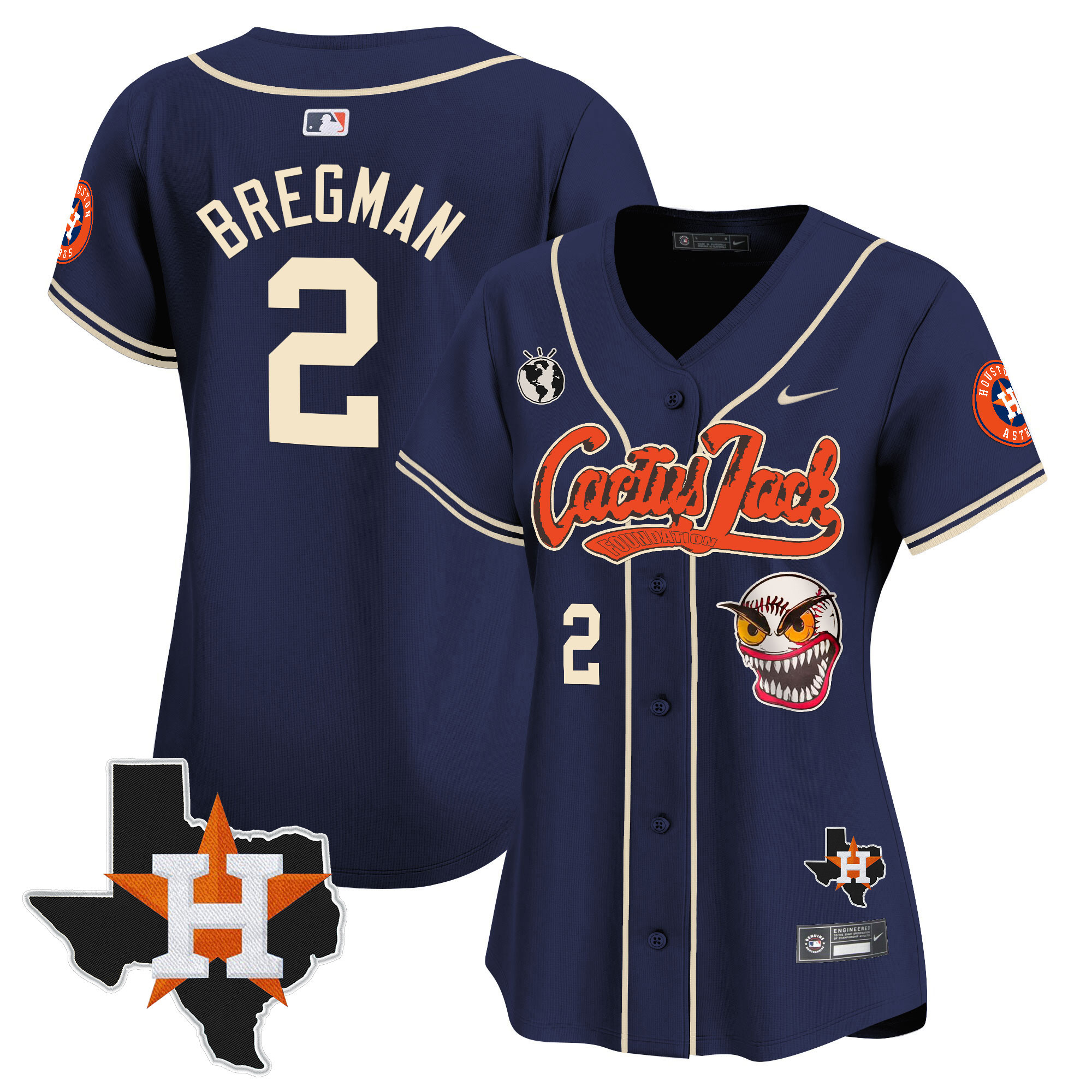 Alex Bregman Women's Houston Astros Cactus Jack Patch Vapor Premier Limited V6 Navy Jersey - All Stitched