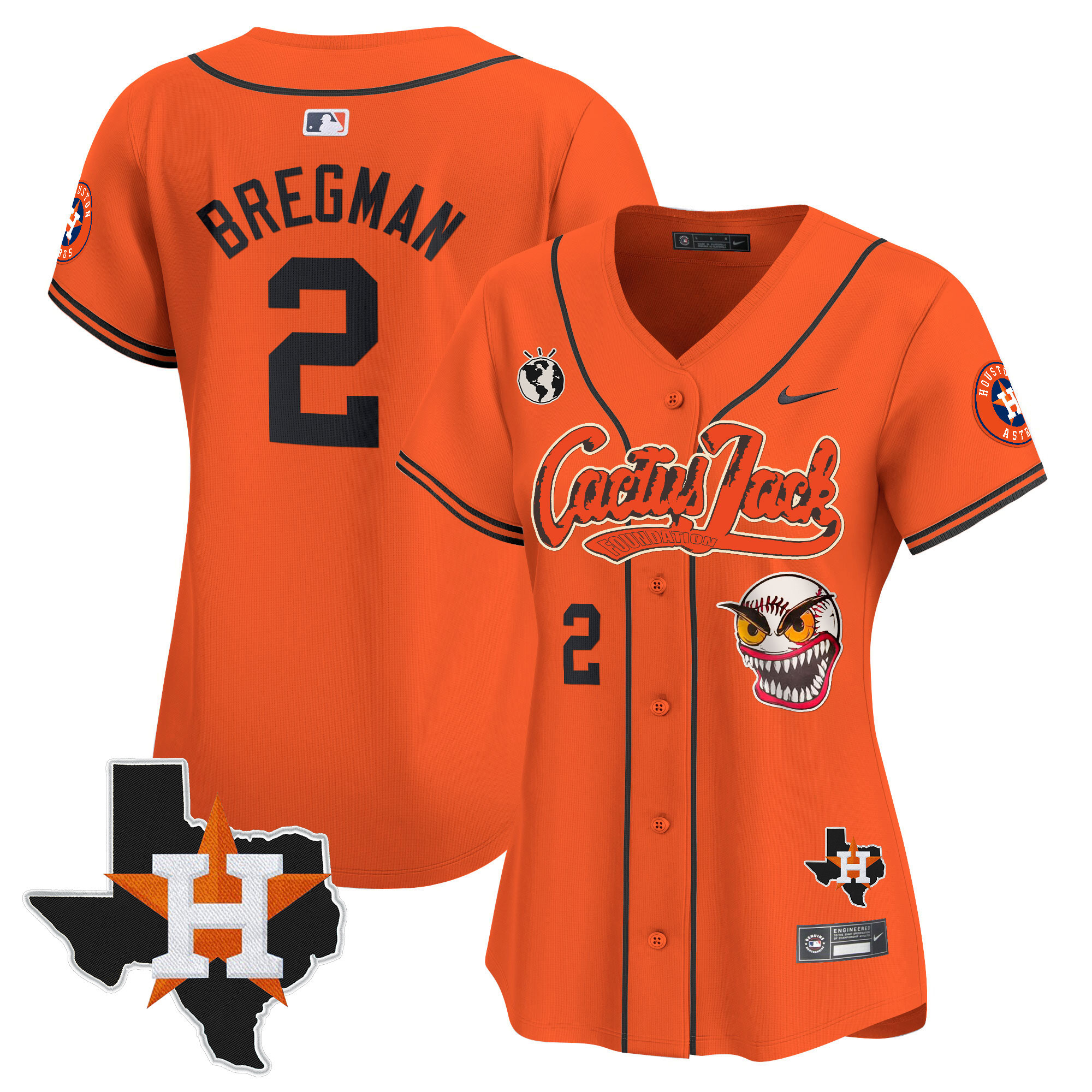 Alex Bregman Women's Houston Astros Cactus Jack Patch Vapor Premier Limited V6 Orange Jersey - All Stitched
