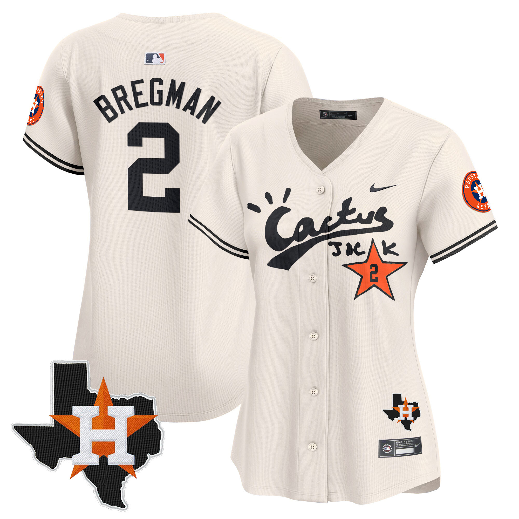 Alex Bregman Women's Houston Astros Cactus Jack Patch Vapor Premier Limited V7 Cream Jersey - All Stitched