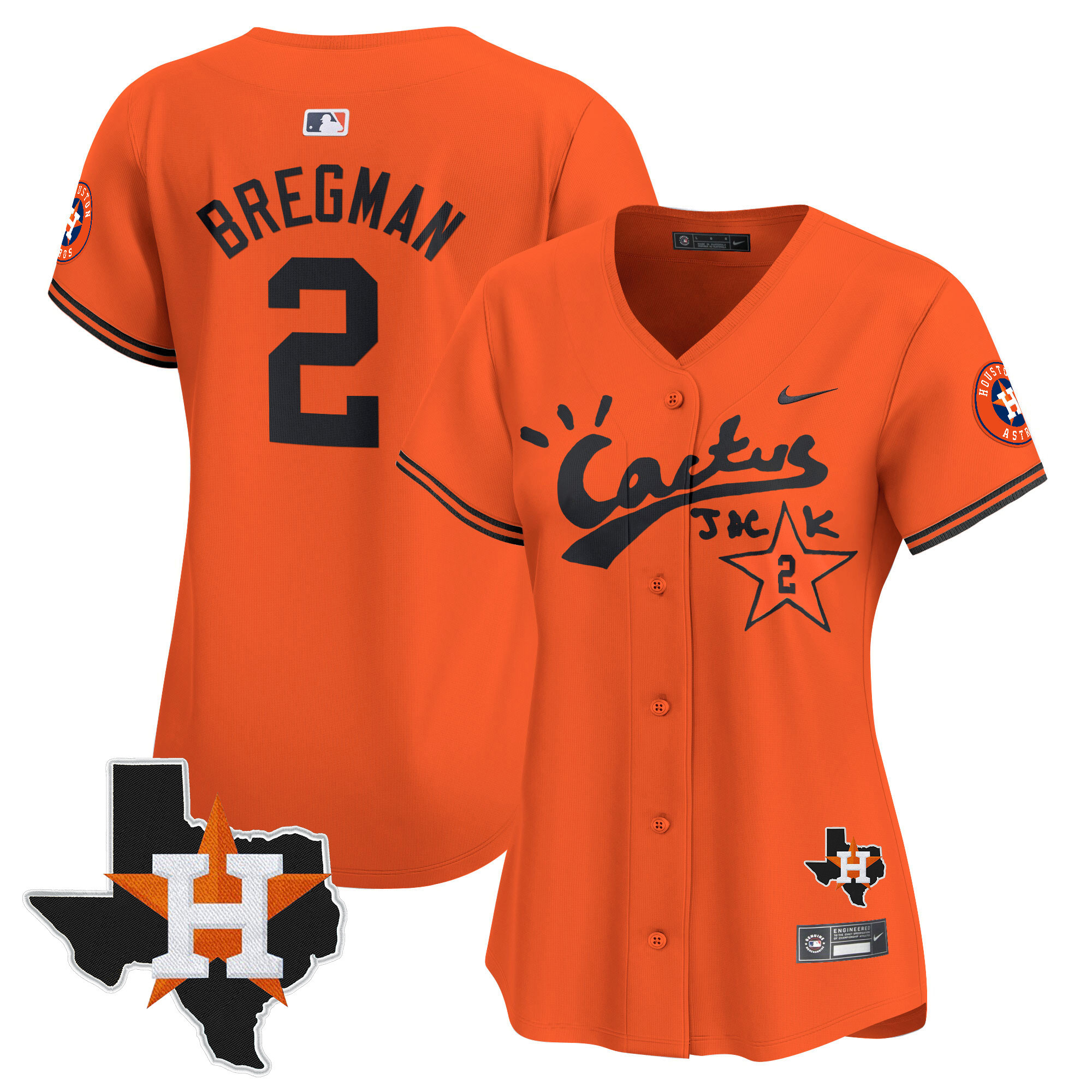 Alex Bregman Women's Houston Astros Cactus Jack Patch Vapor Premier Limited V7 Orange Jersey - All Stitched