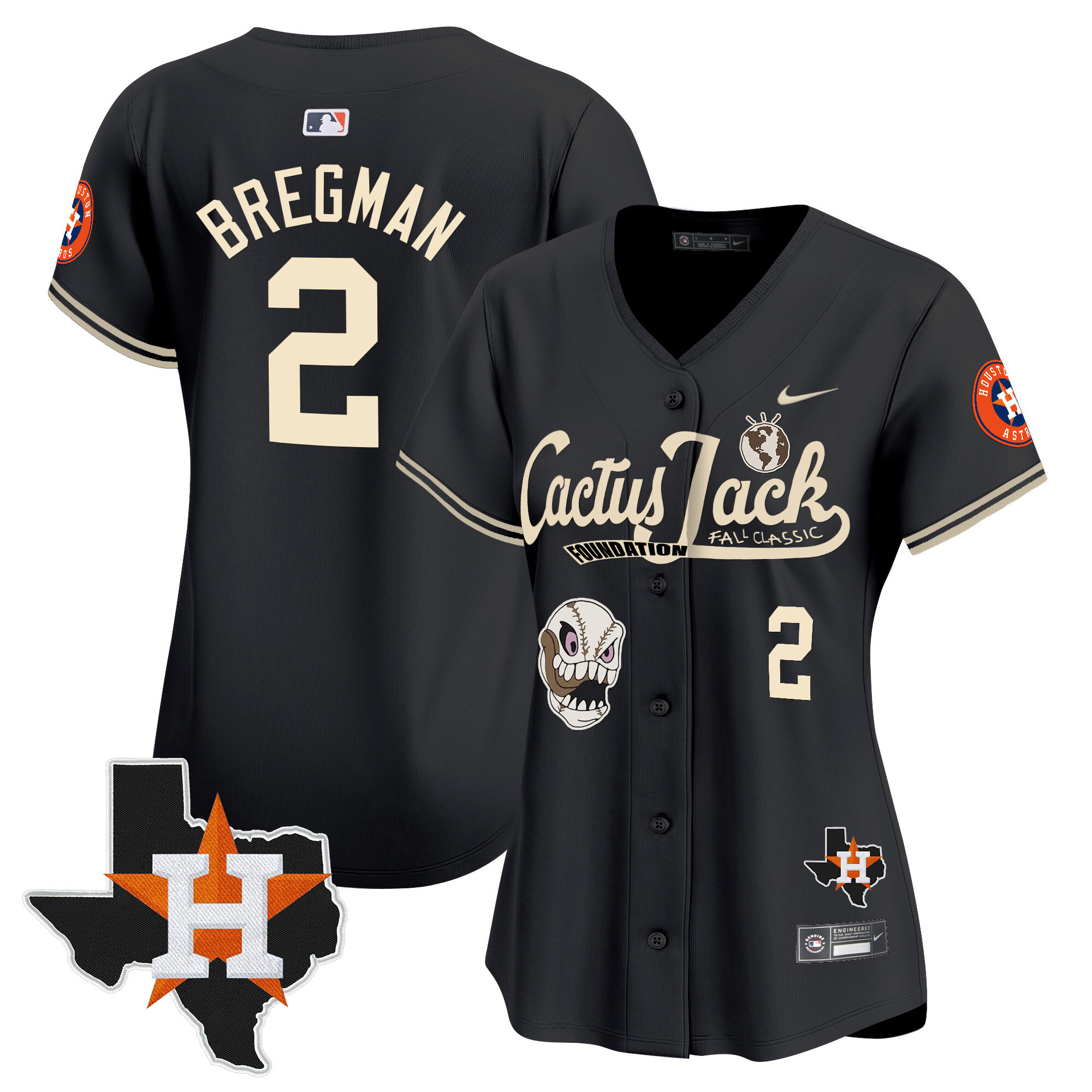 Alex Bregman Women's Houston Astros Cactus Jack Patch Vapor Premier Limited V8 Black Jersey - All Stitched