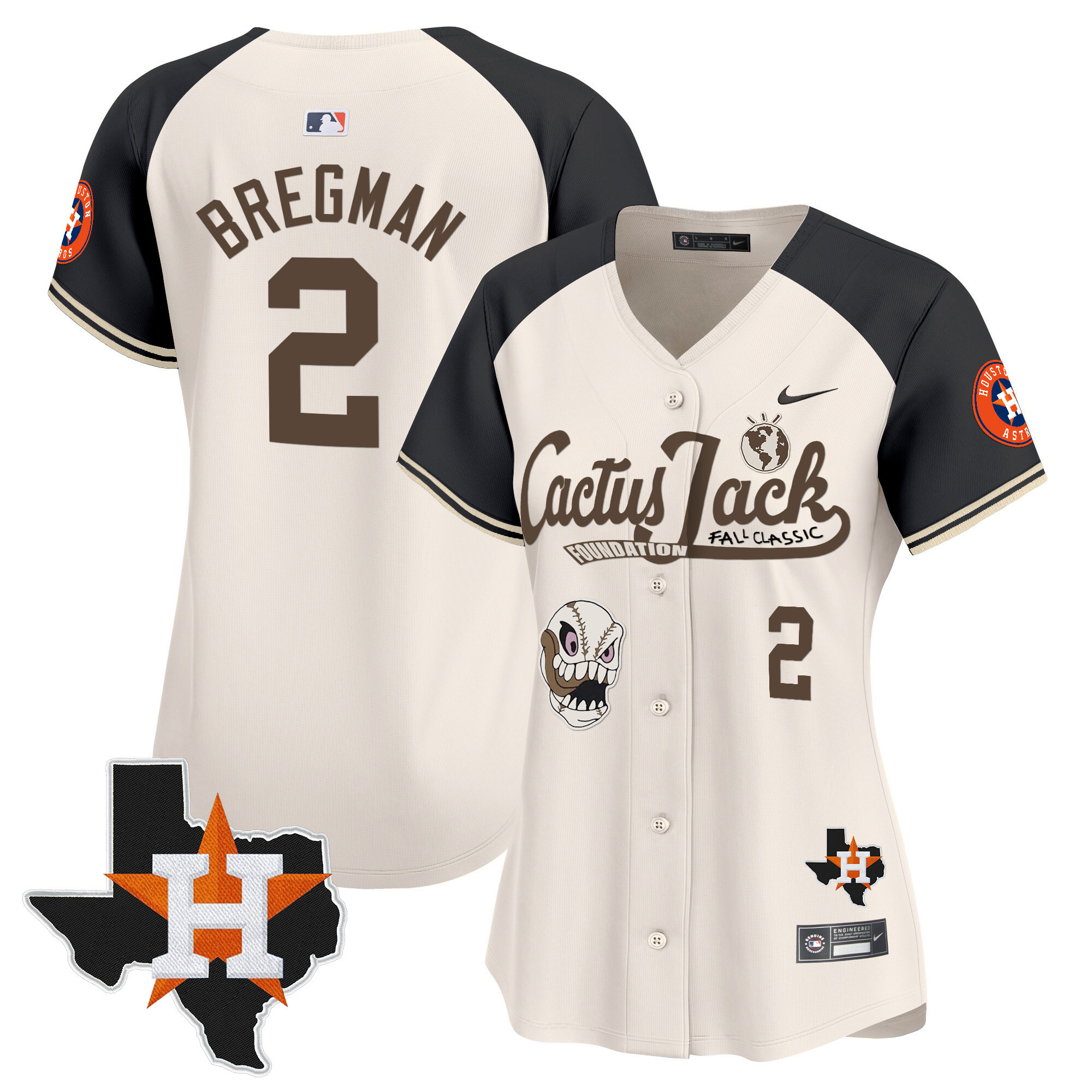 Alex Bregman Women's Houston Astros Cactus Jack Patch Vapor Premier Limited V8 Cream Alternate Jersey - All Stitched