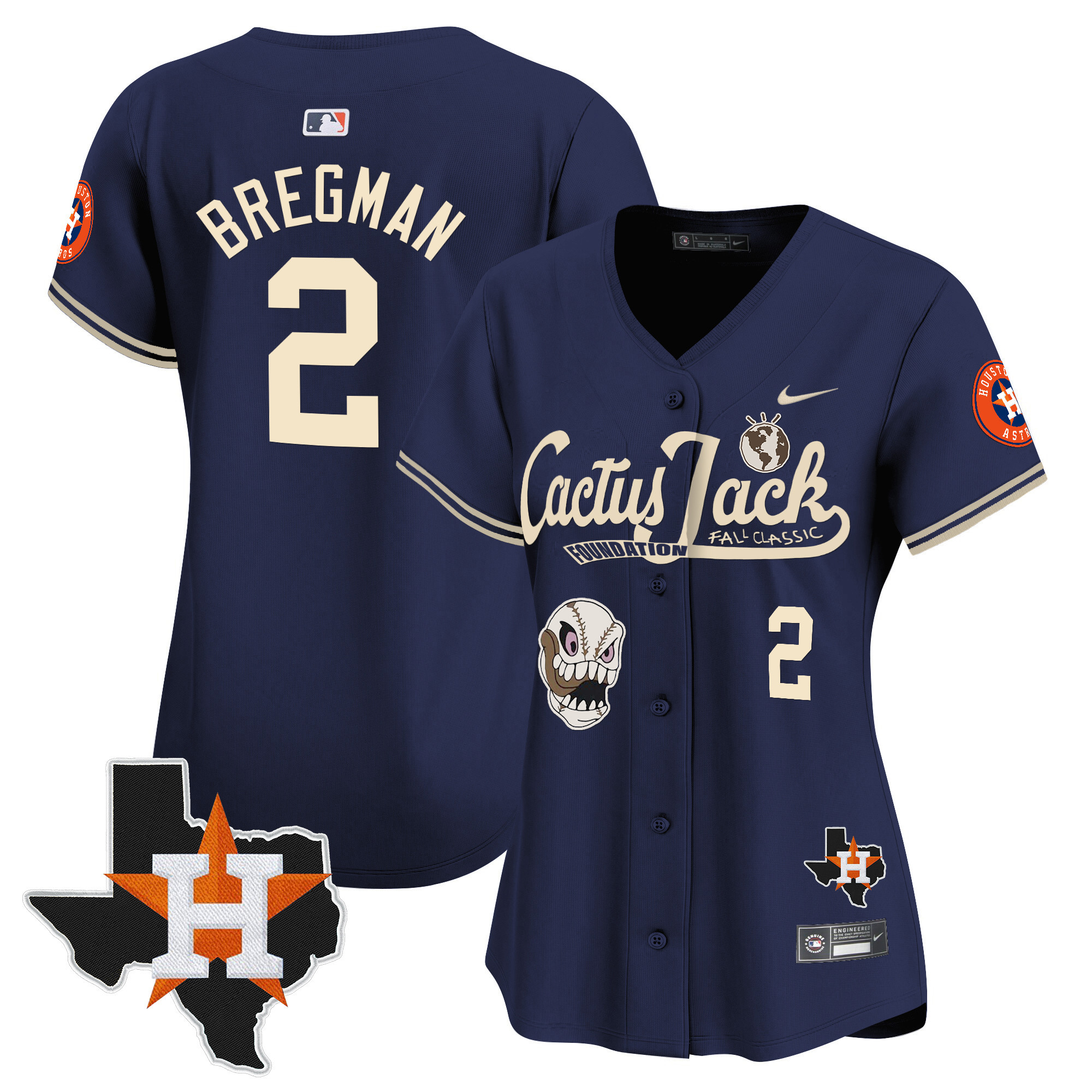Alex Bregman Women's Houston Astros Cactus Jack Patch Vapor Premier Limited V8 Navy Jersey - All Stitched