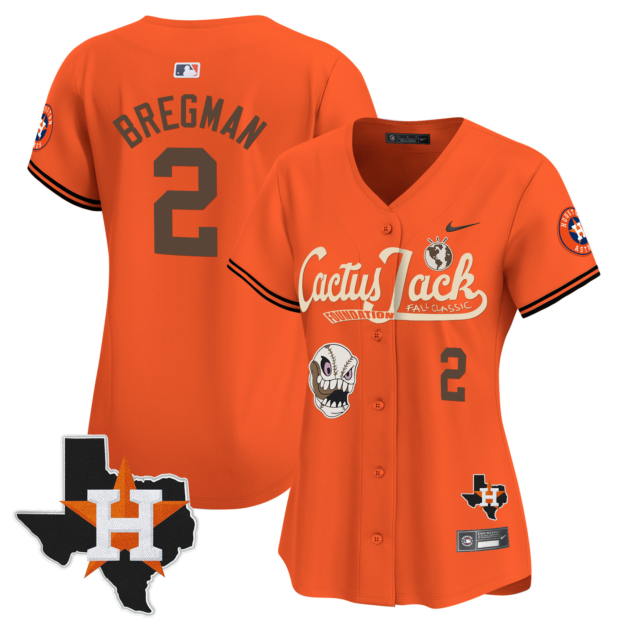 Alex Bregman Women's Houston Astros Cactus Jack Patch Vapor Premier Limited V8 Orange Jersey - All Stitched