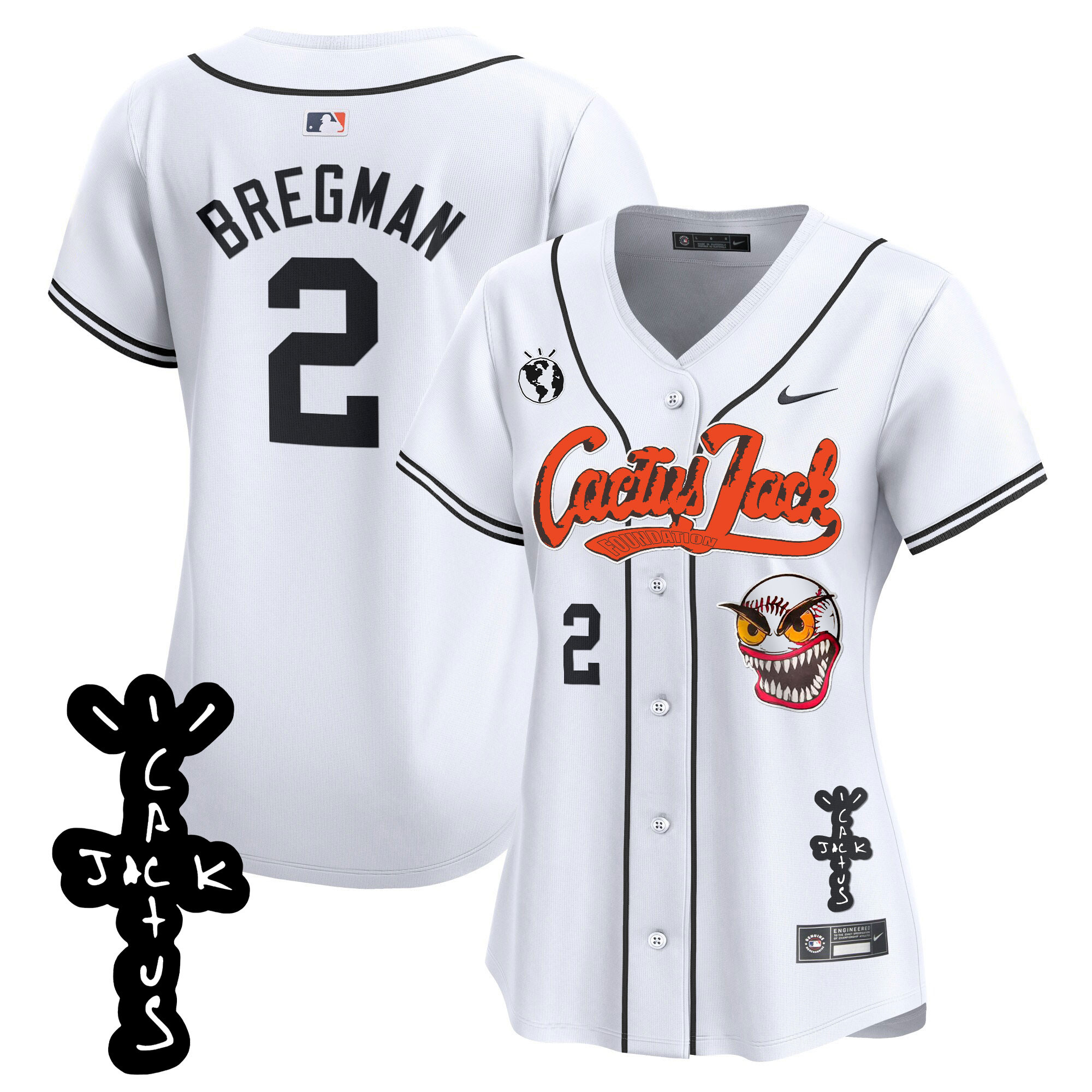 Alex Bregman Women's Houston Astros Cactus Jack Patch Vapor Premier Limited White Jersey - All Stitched