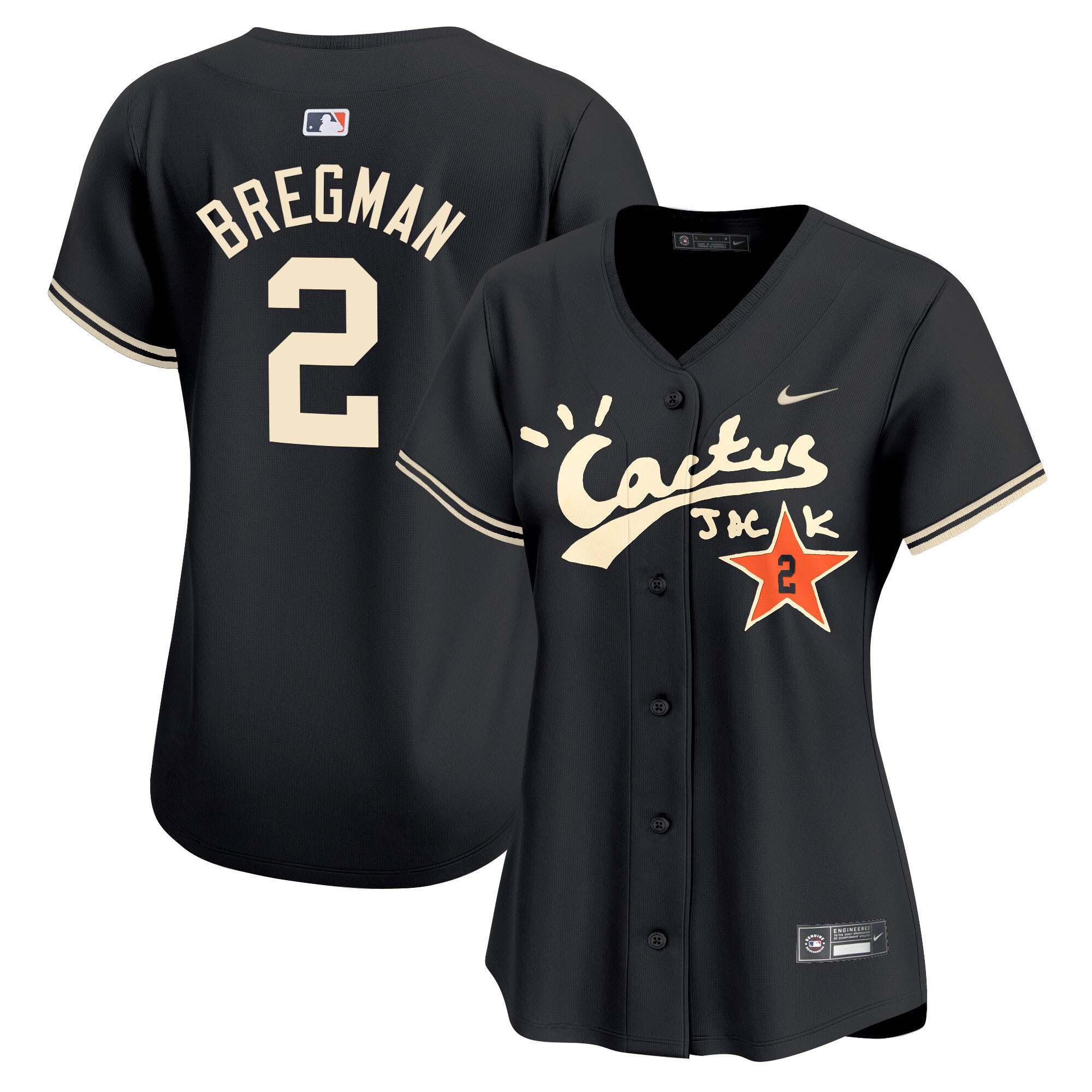 Alex Bregman Women's Houston Astros Cactus Jack Vapor Premier Limited V2 Black Jersey - All Stitched